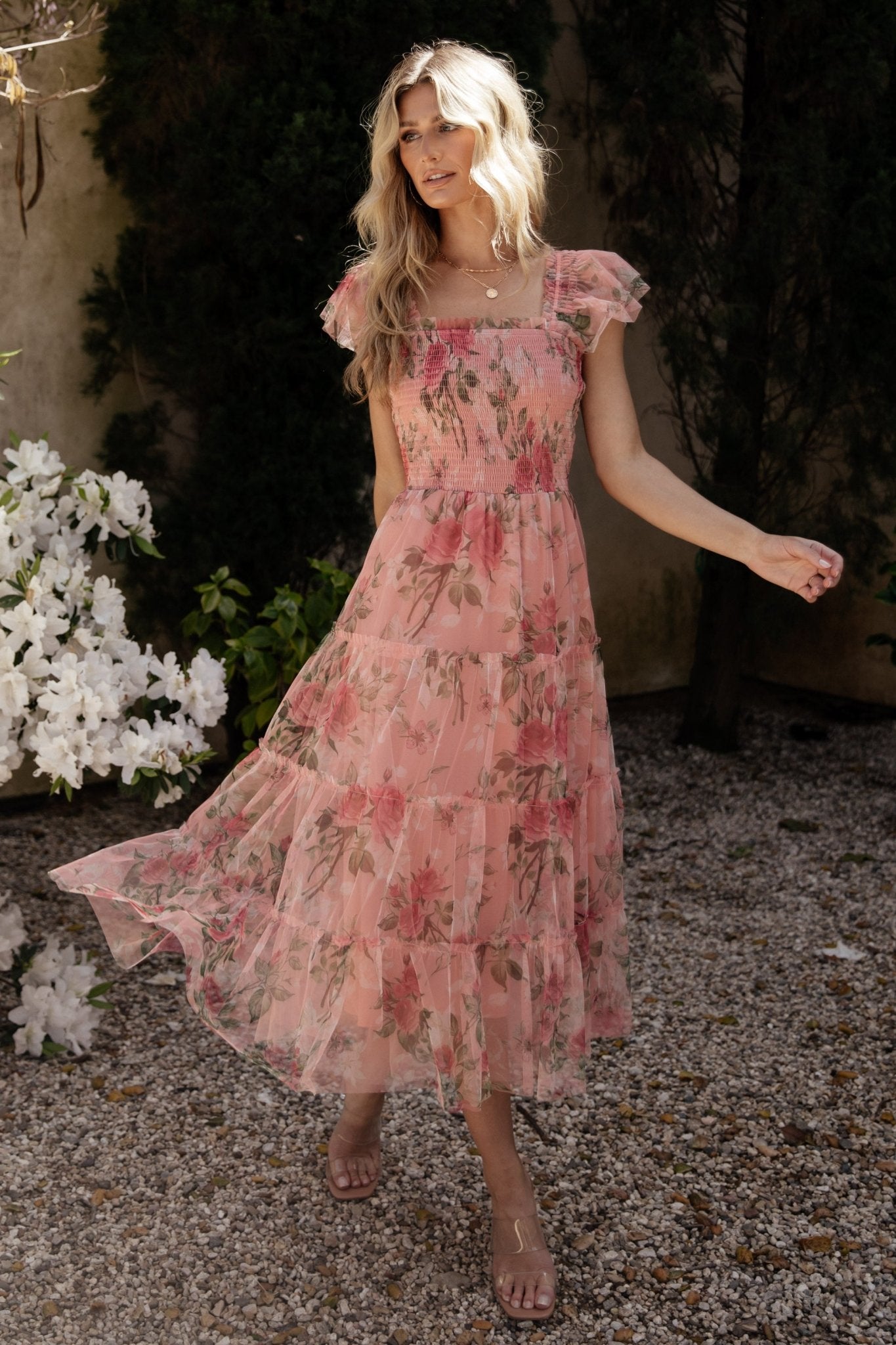 Clementine Tulle Midi Dress | Pink Rose Floral Cheap Outlet Locations