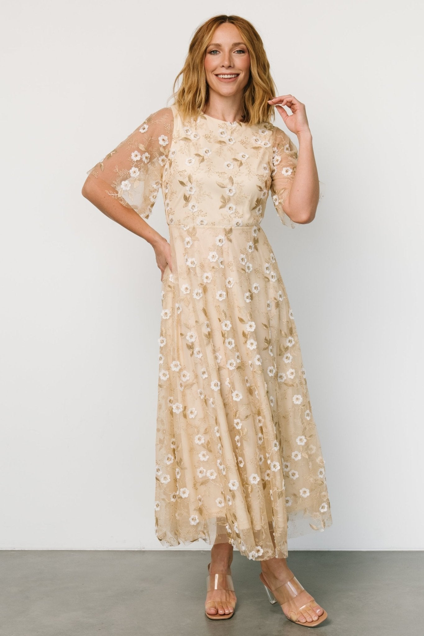 Arabella Embroidered Tulle Maxi Dress | Gold + White Clearance Best Store To Get