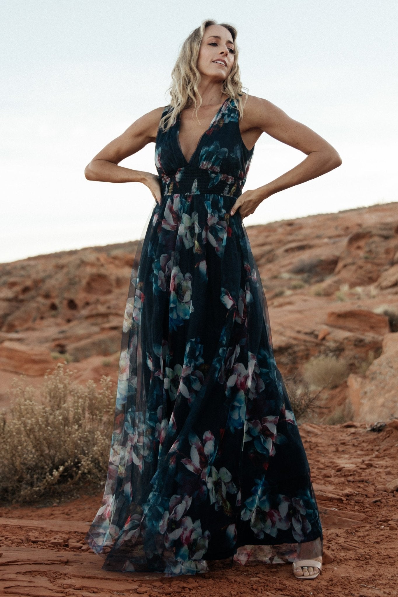 Kamila Tulle Maxi Dress | Navy Abstract Floral Visa Payment For Sale