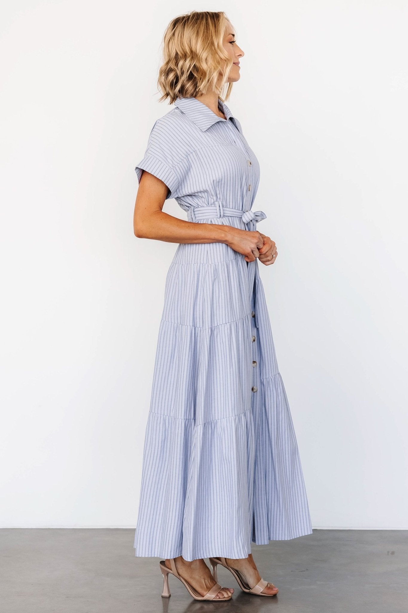 Covey Button Up Maxi Dress | Blue Stripe Hot Sale Cheap Pice