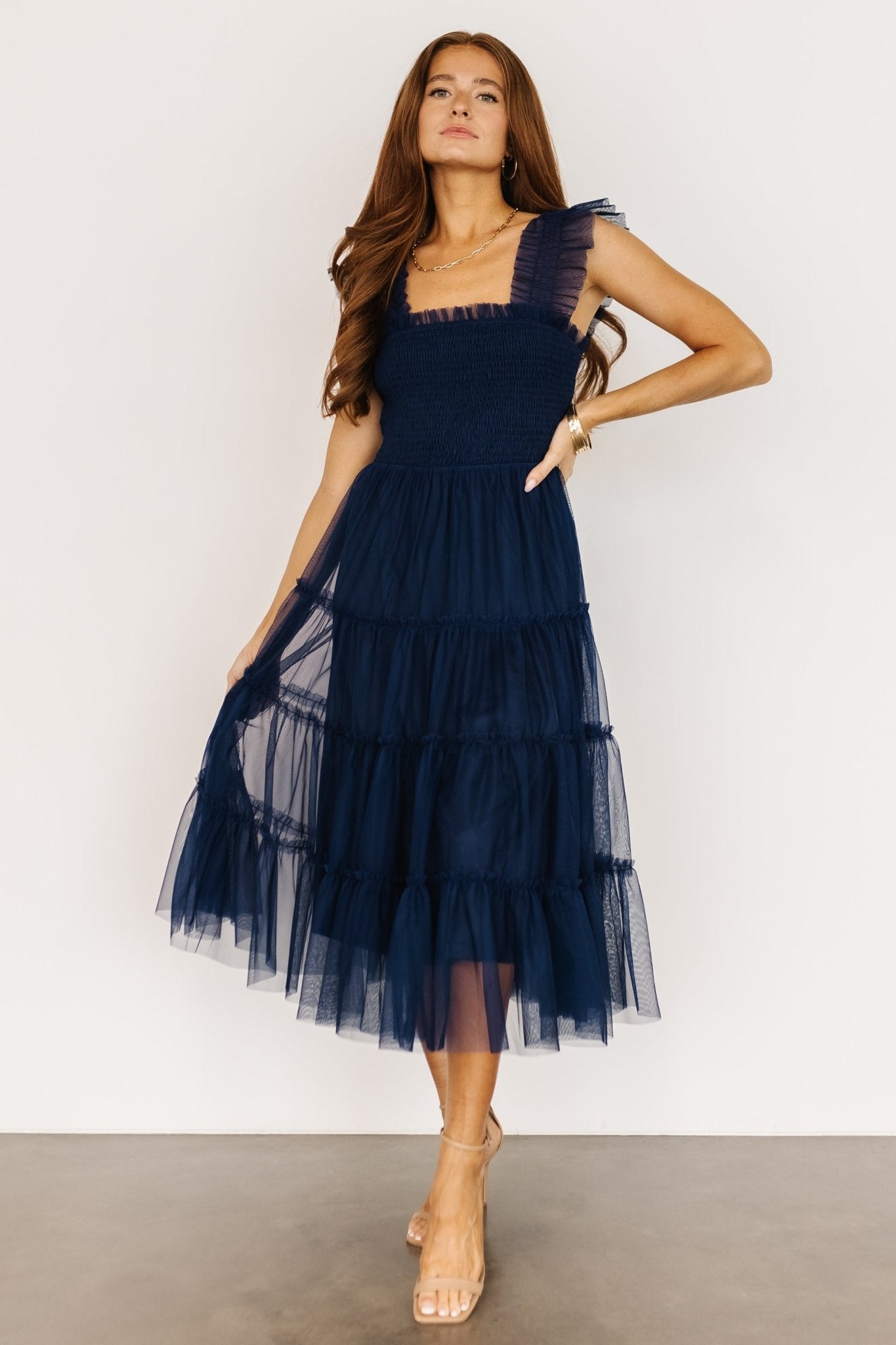 Emma Smocked Tulle Dress | Navy Outlet Manchester