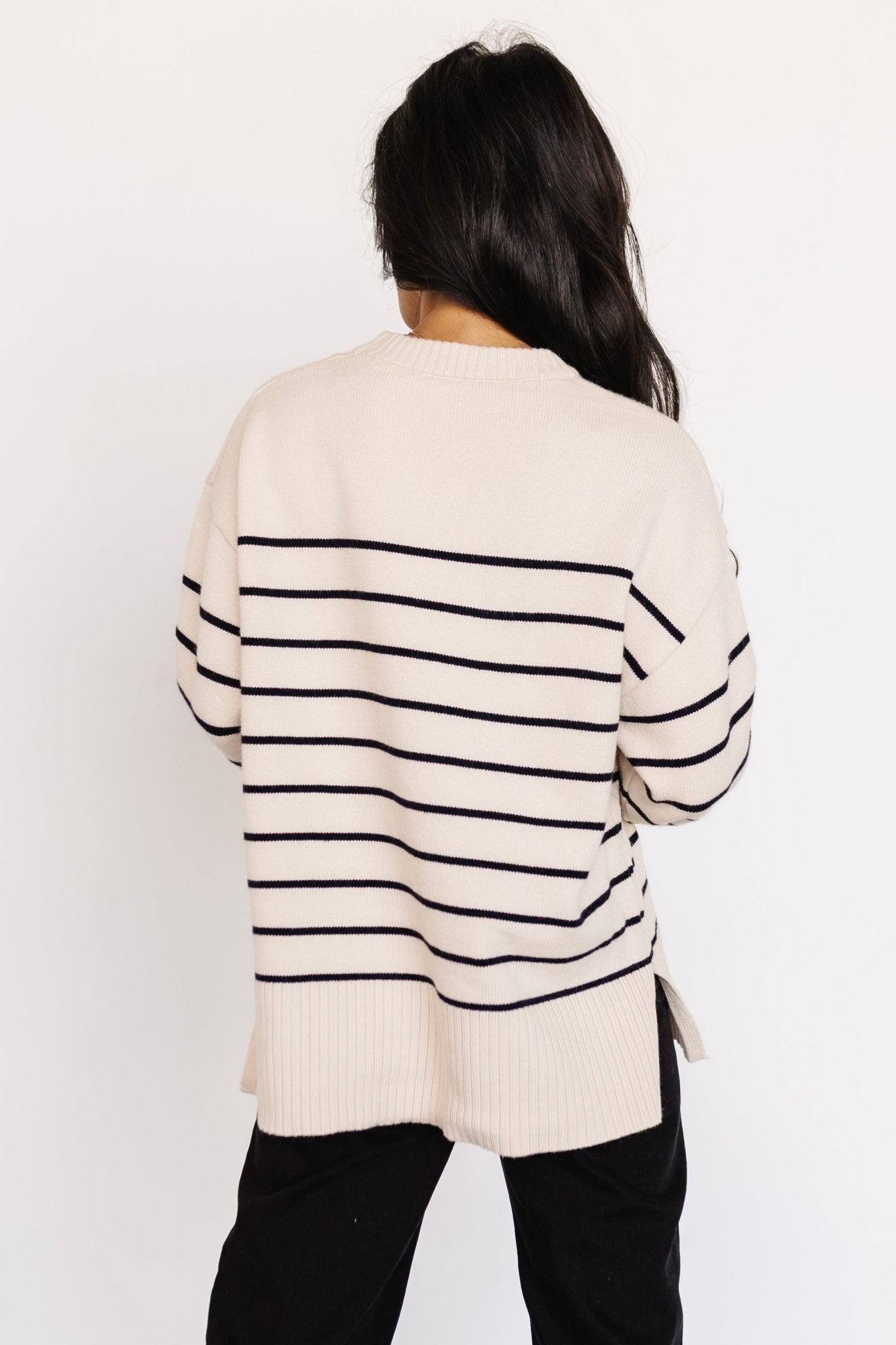 Emerson Stripe Knit Sweater | Ivory + Black Free Shipping 2025