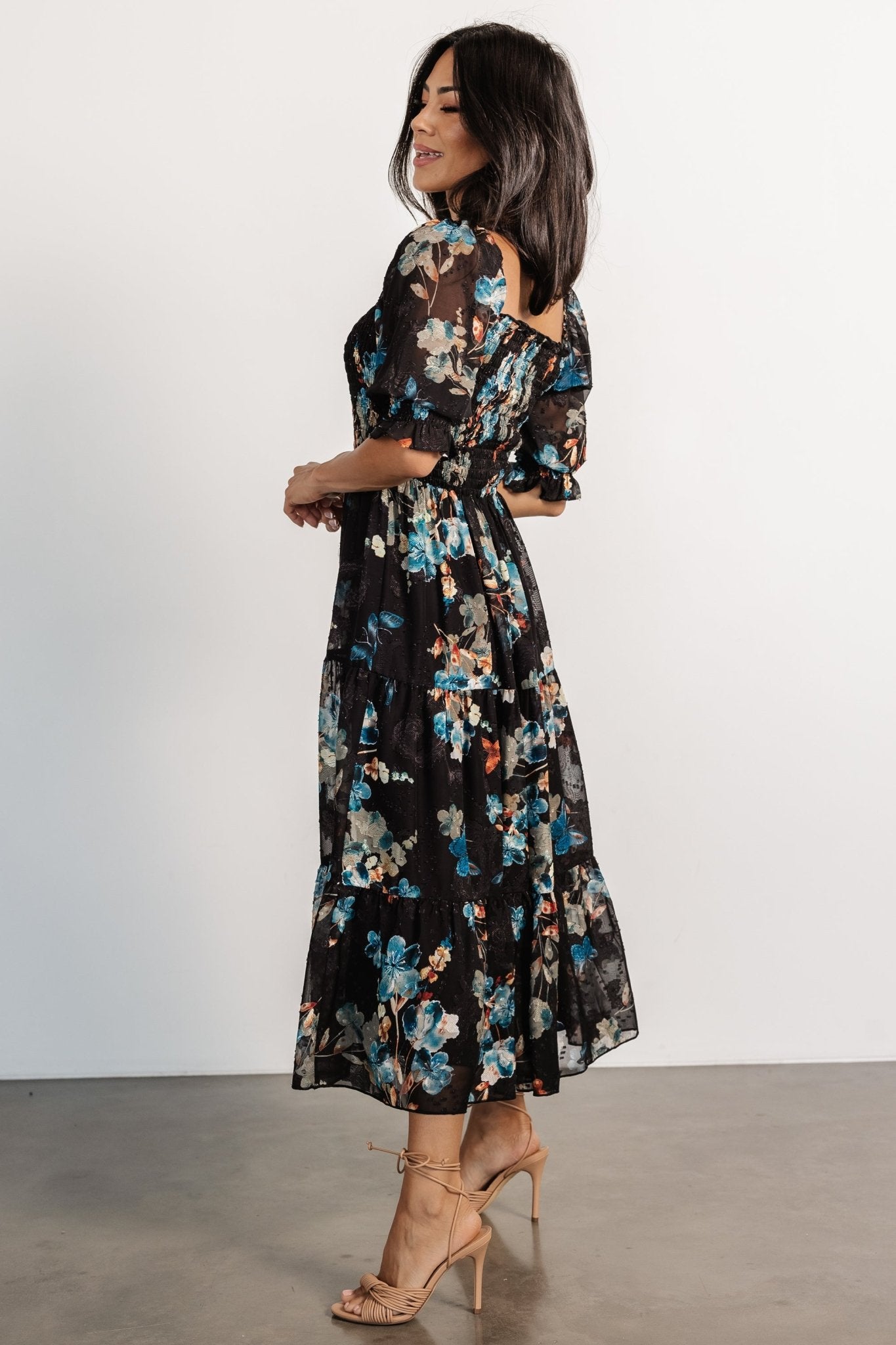 Fabian Jacquard Midi Dress | Black + Blue Multi Buy Cheap Explore