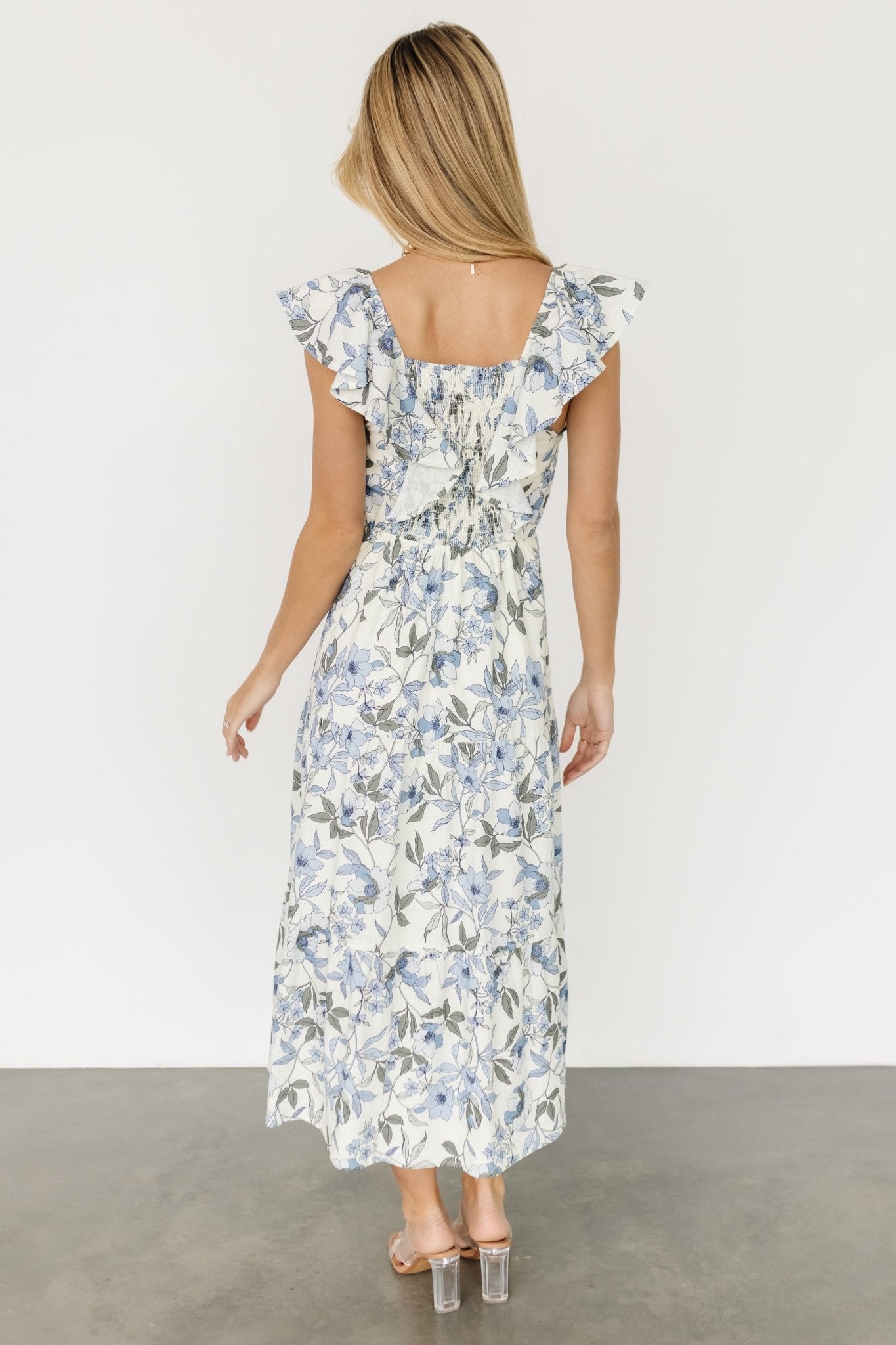 Sorrento Ruffle Dress | Blue Floral Cheap Pirce