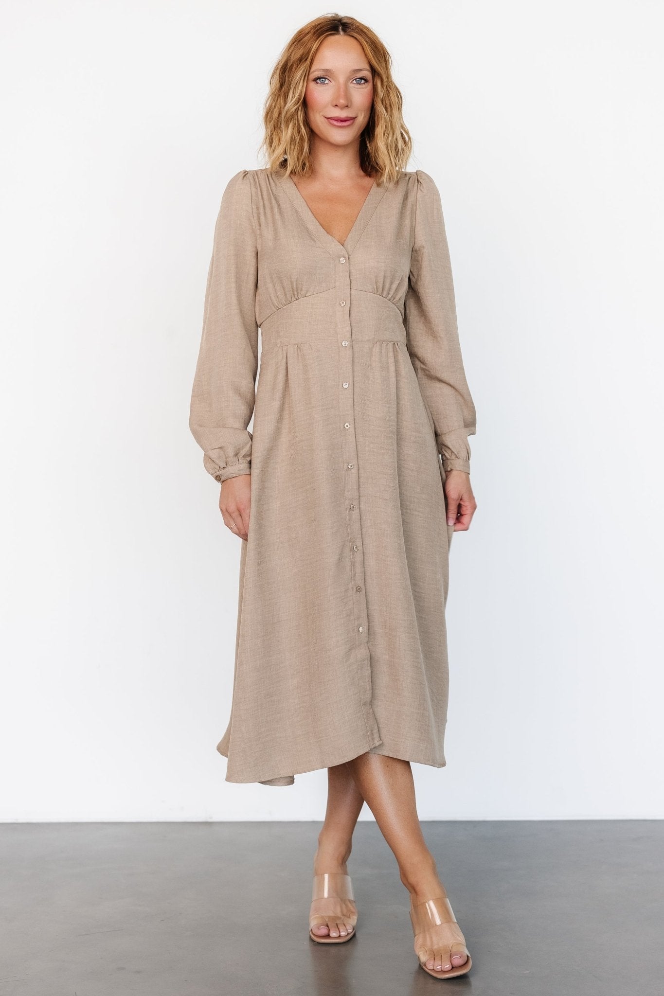 Faith Button Midi Dress | Taupe Footlocker Pictures Cheap Online