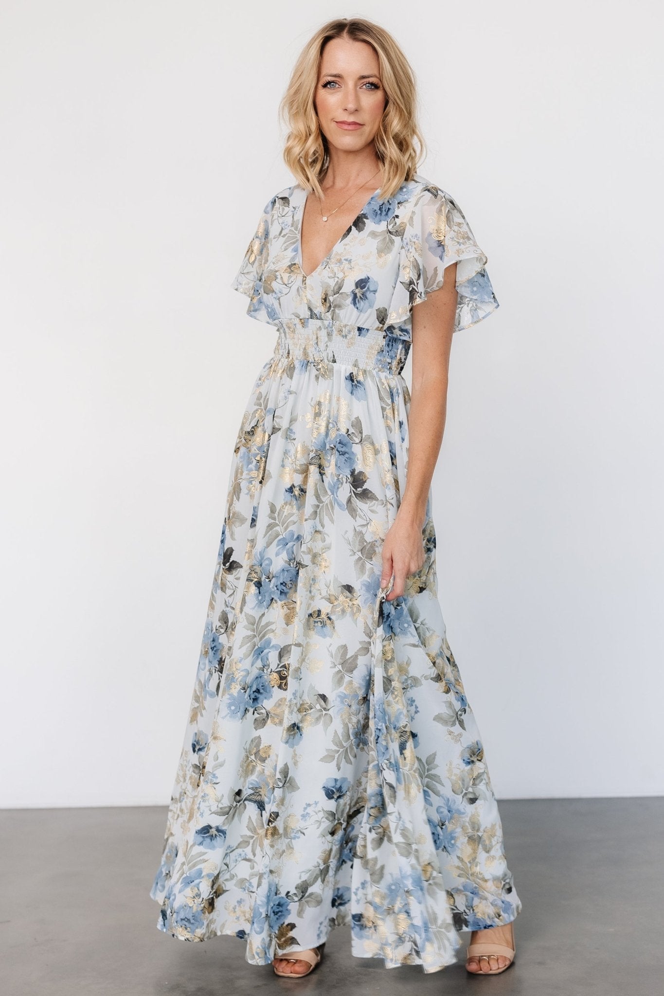 Lynlee Metallic Maxi Dress | Dusty Blue Popular