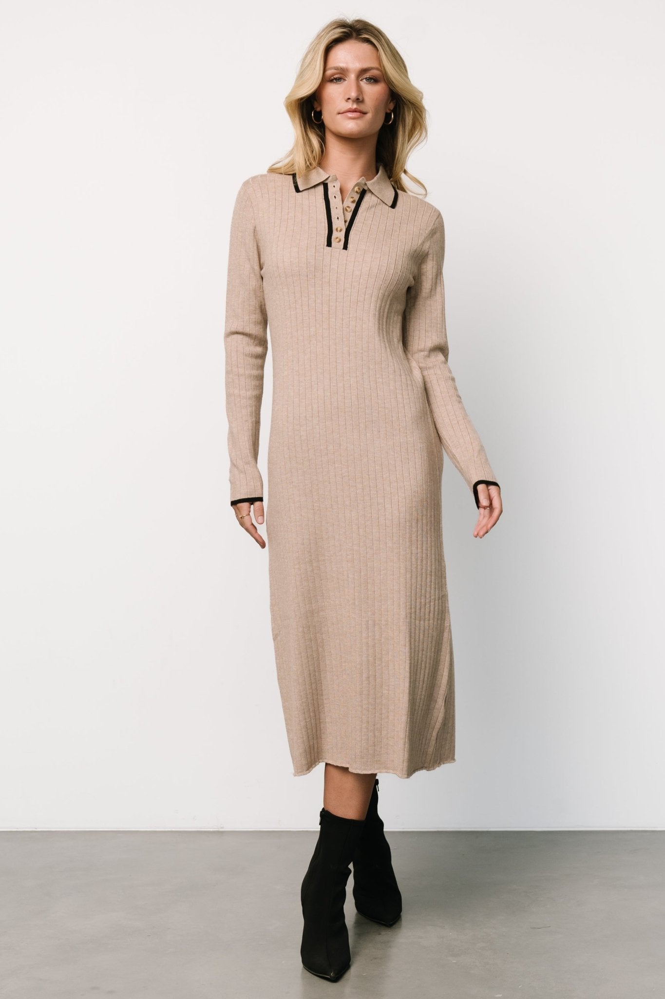 Shantel Polo Dress | Taupe + Black Looking For Cheap Pice