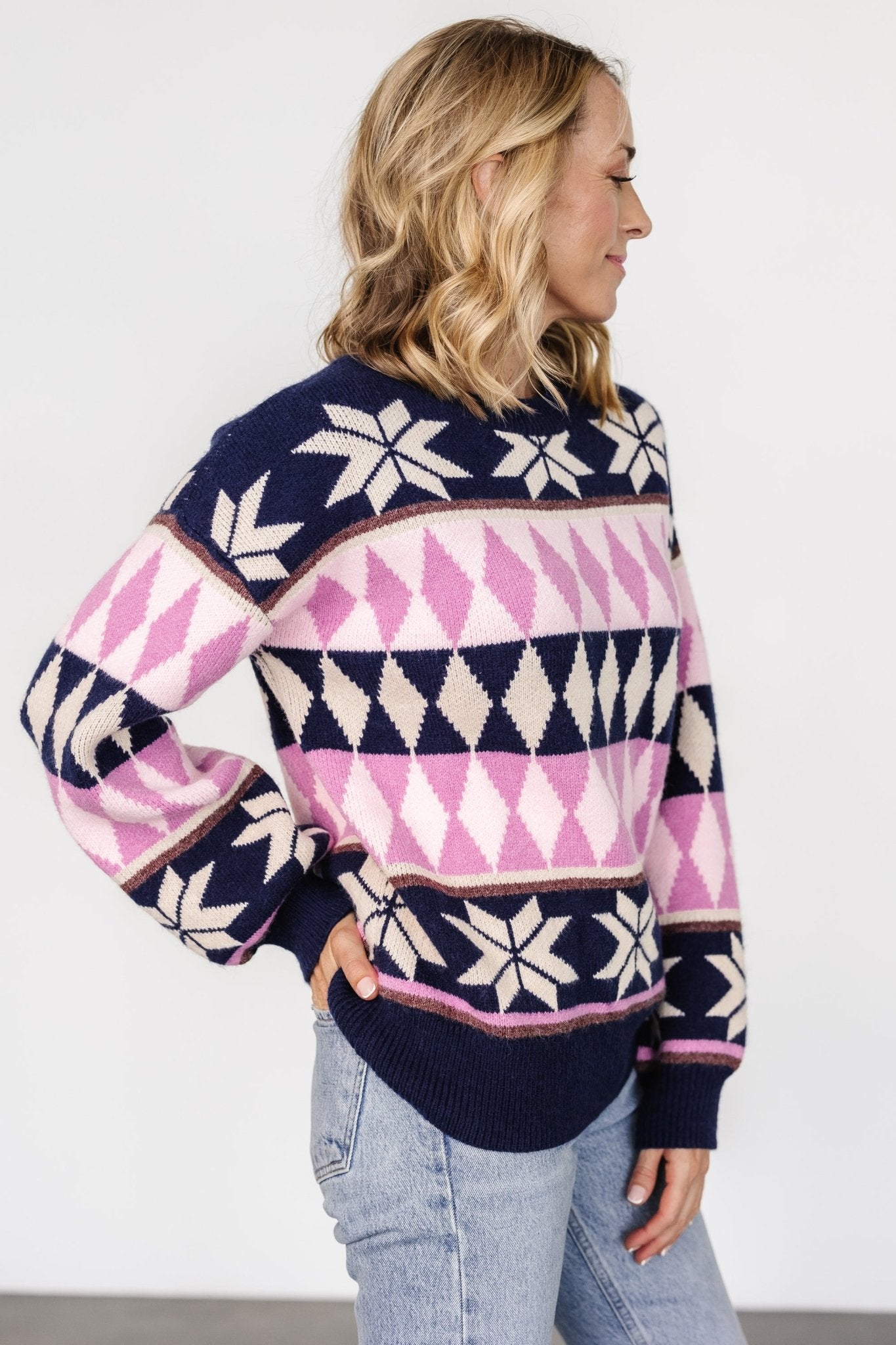 Zermatt Sweater | Navy + Pink Print Pay With Paypal