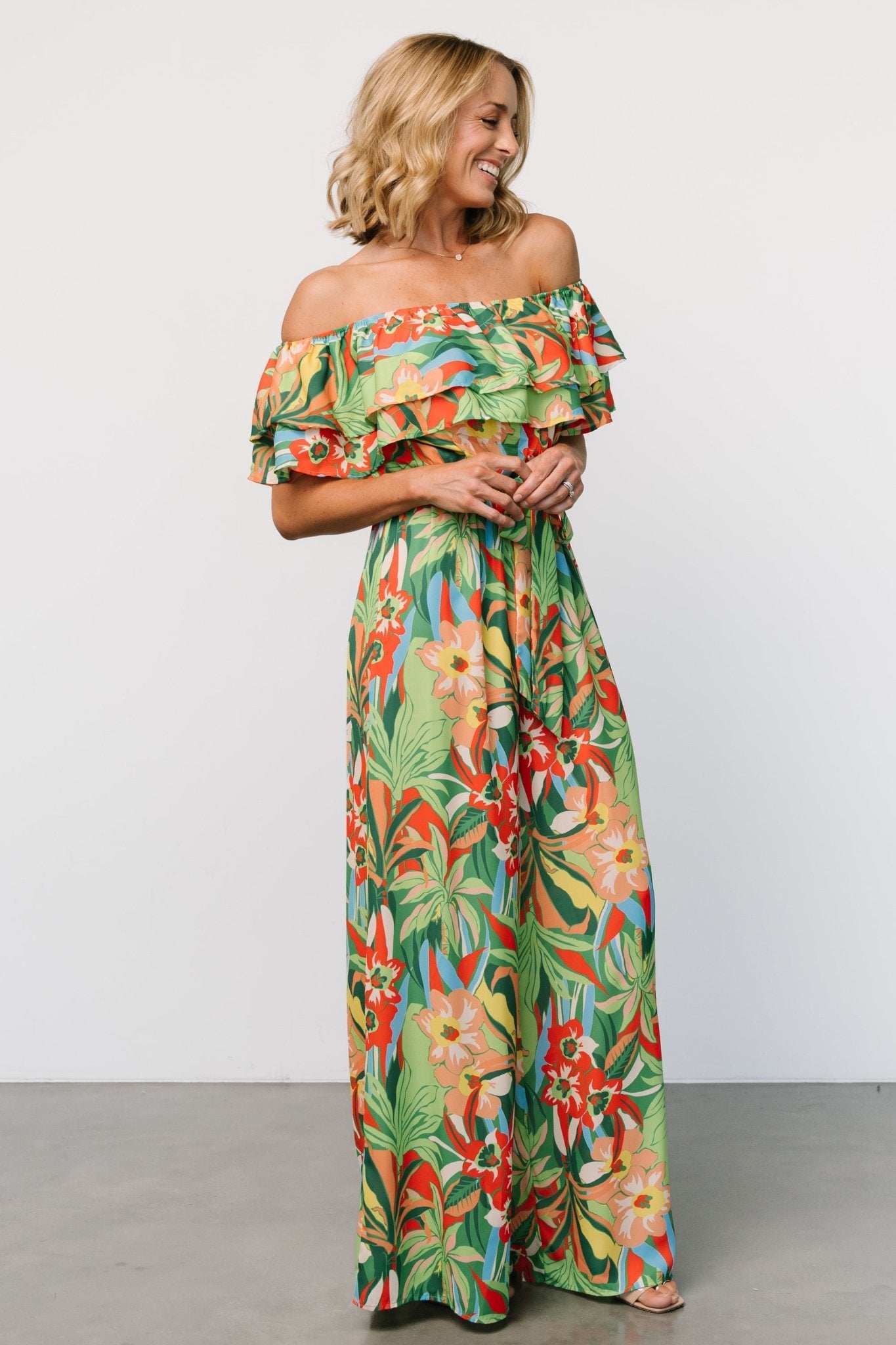 Zanzibar Off Shoulder Jumpsuit | Green Multi Low Pice Cheap Online