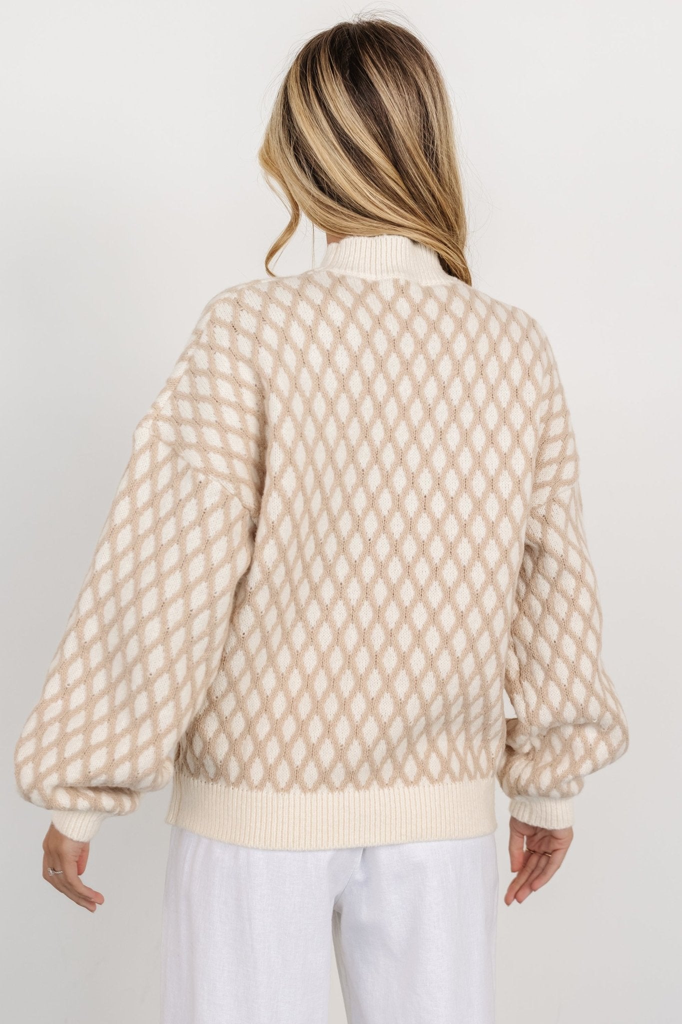 Hendrix Diamond Knit Sweater | Taupe Sale Affordable