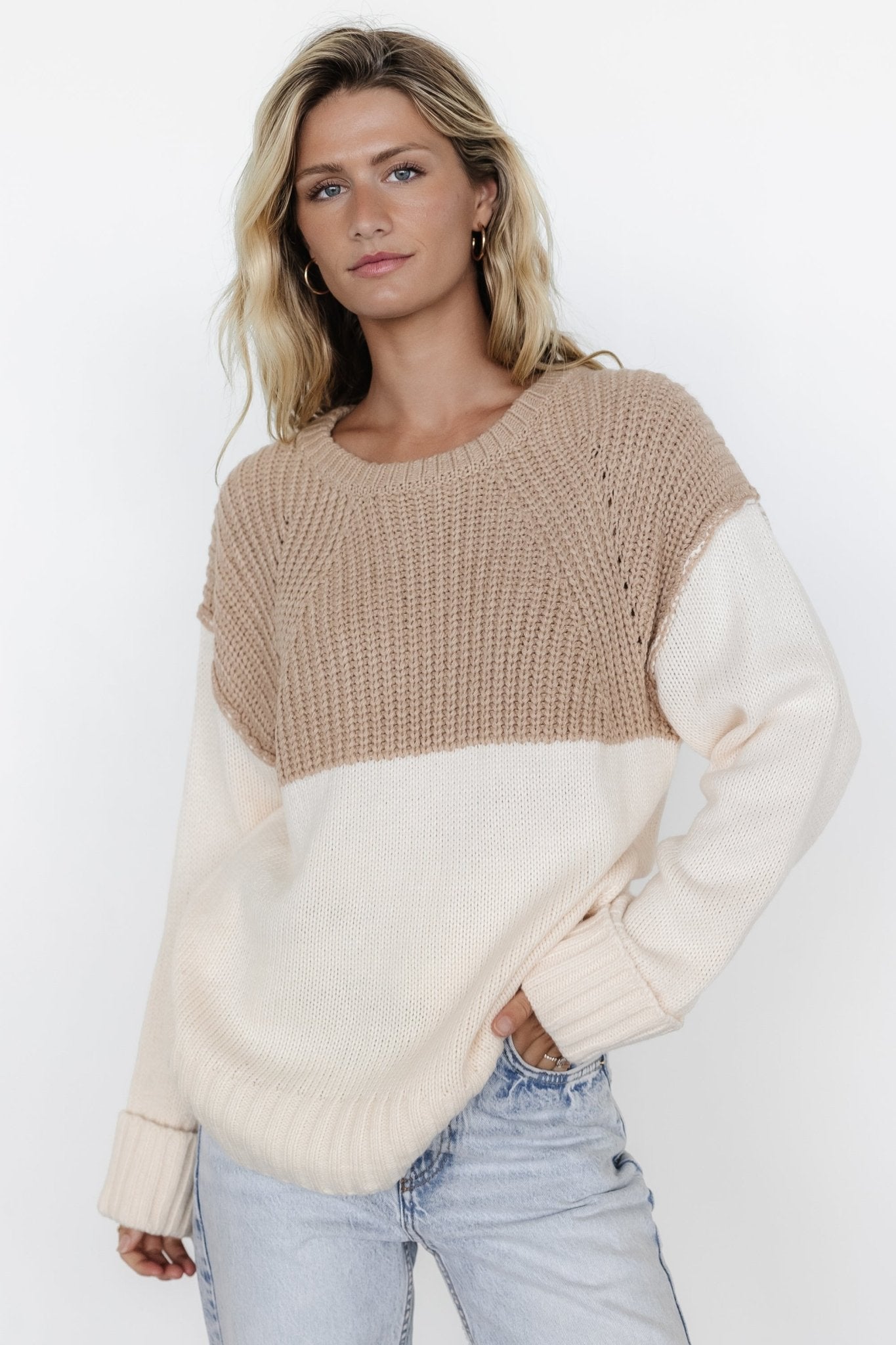 Mabel Cuffed Sweater | Cream + Taupe Sale 100% Guaranteed