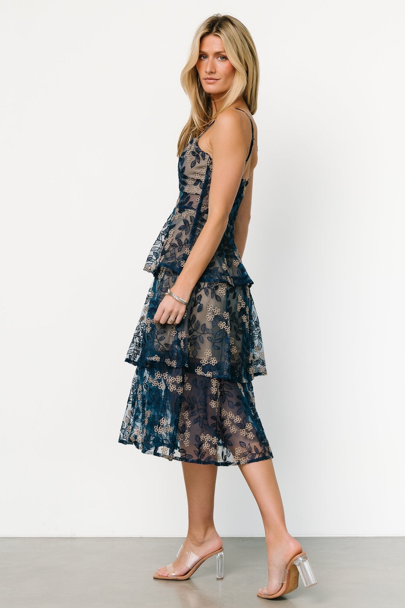 Georgiana Embroidered Midi Dress | Navy Clearance Pices