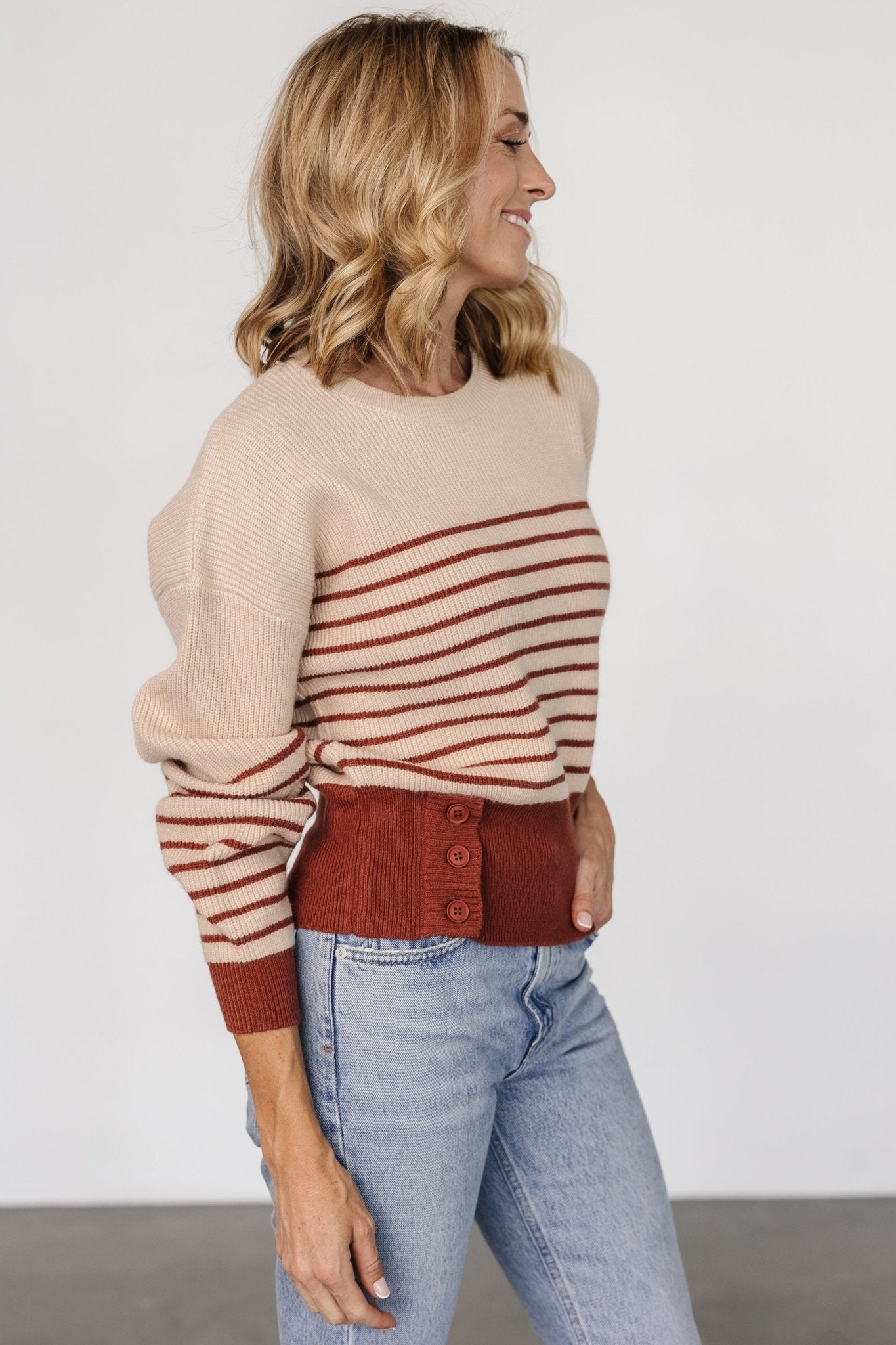 Miles Striped Sweater | Taupe + Marsala Outlet With Paypal Order