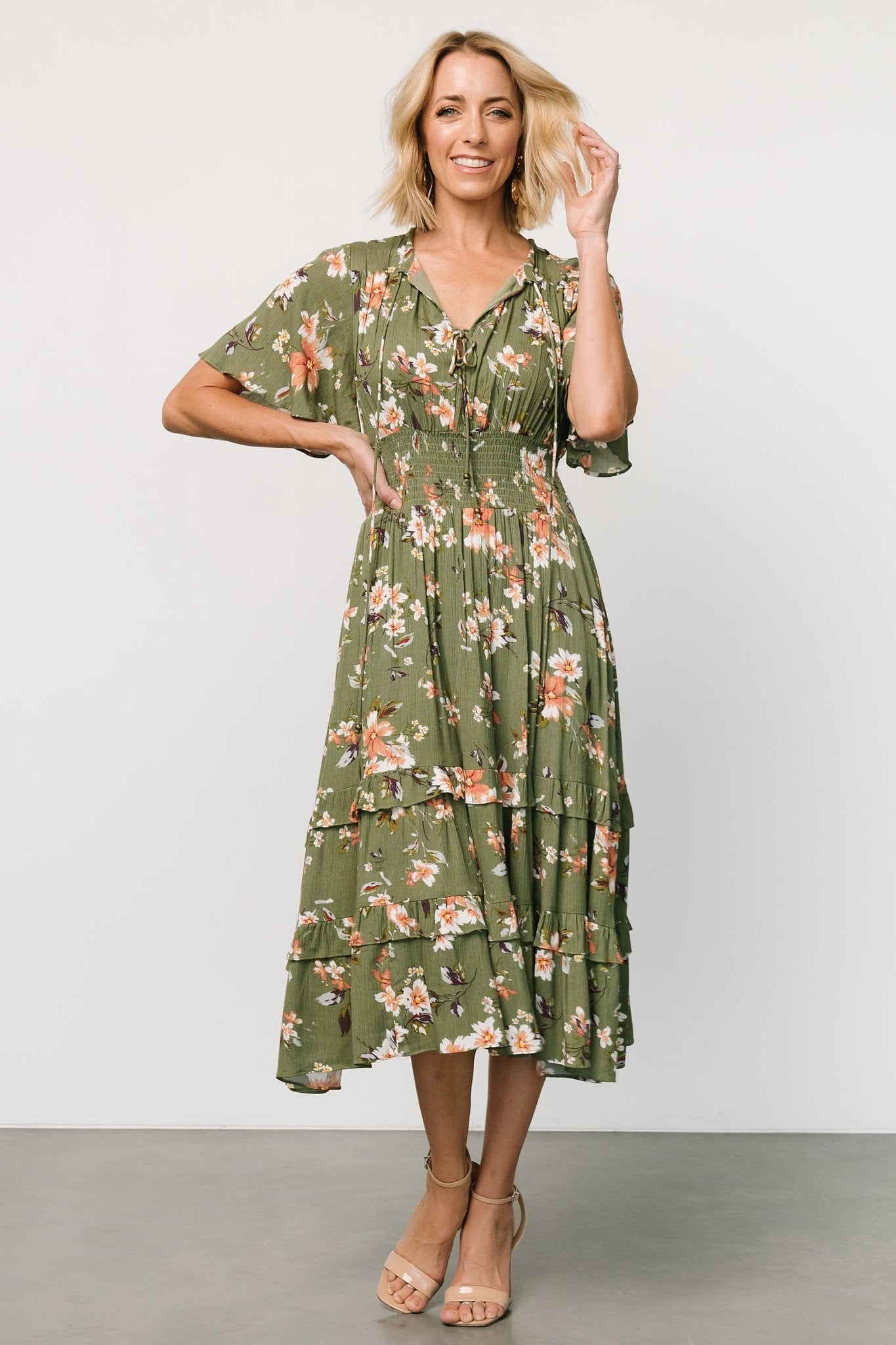 Spell Boho Midi Dress | Olive Floral Top Quality Online