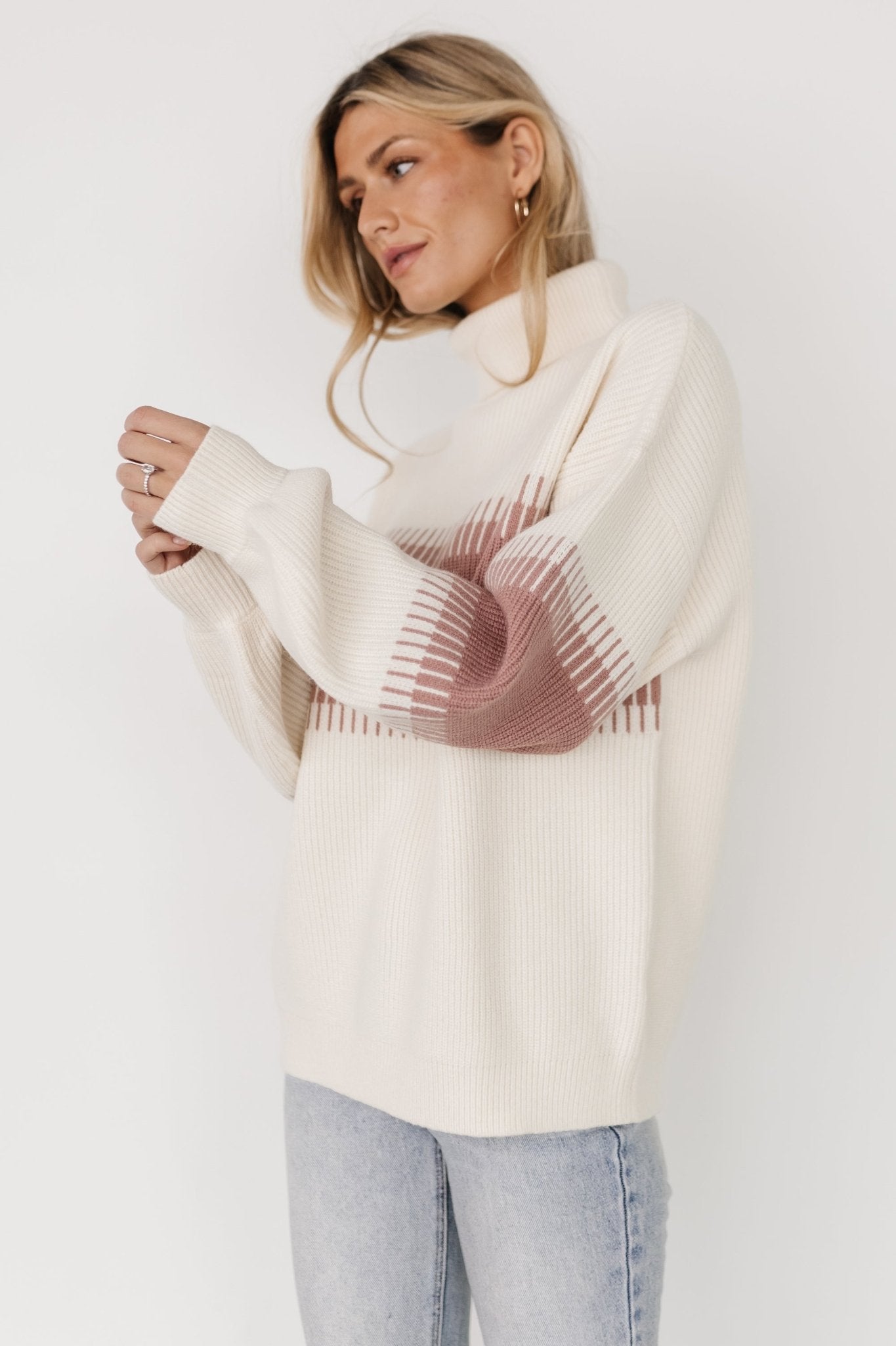 Antonov Turtle Neck Sweater | Mauve + Cream Low Pice Cheap Online