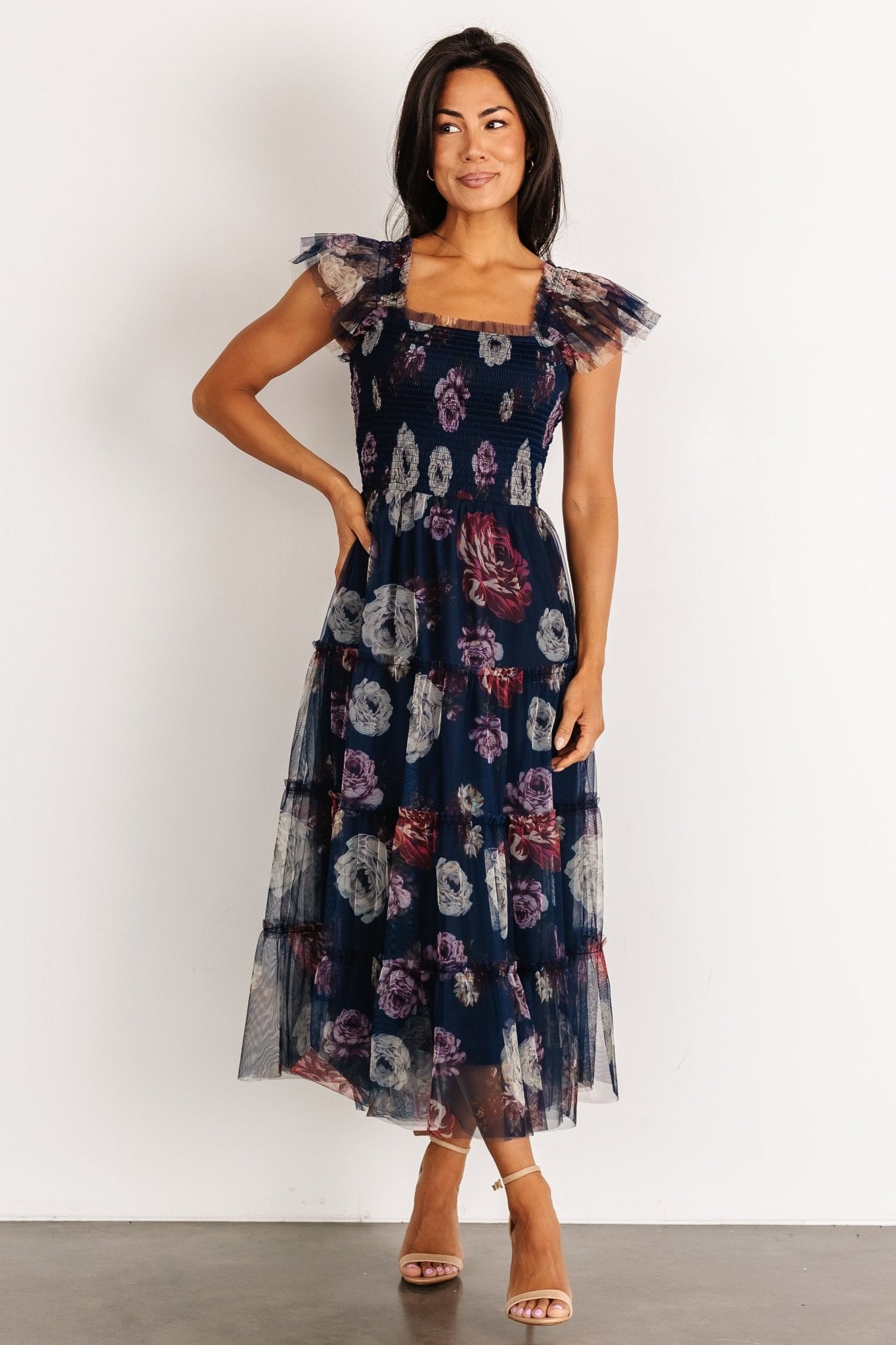 Clementine Tulle Midi Dress | Navy Floral Shop For