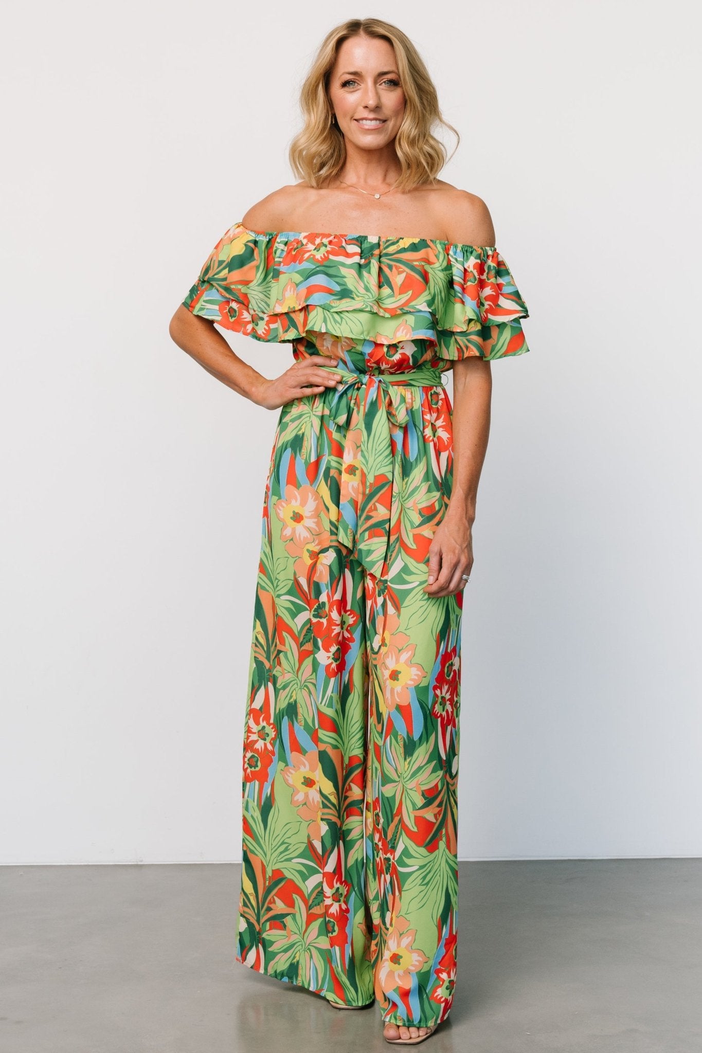 Zanzibar Off Shoulder Jumpsuit | Green Multi Low Pice Cheap Online