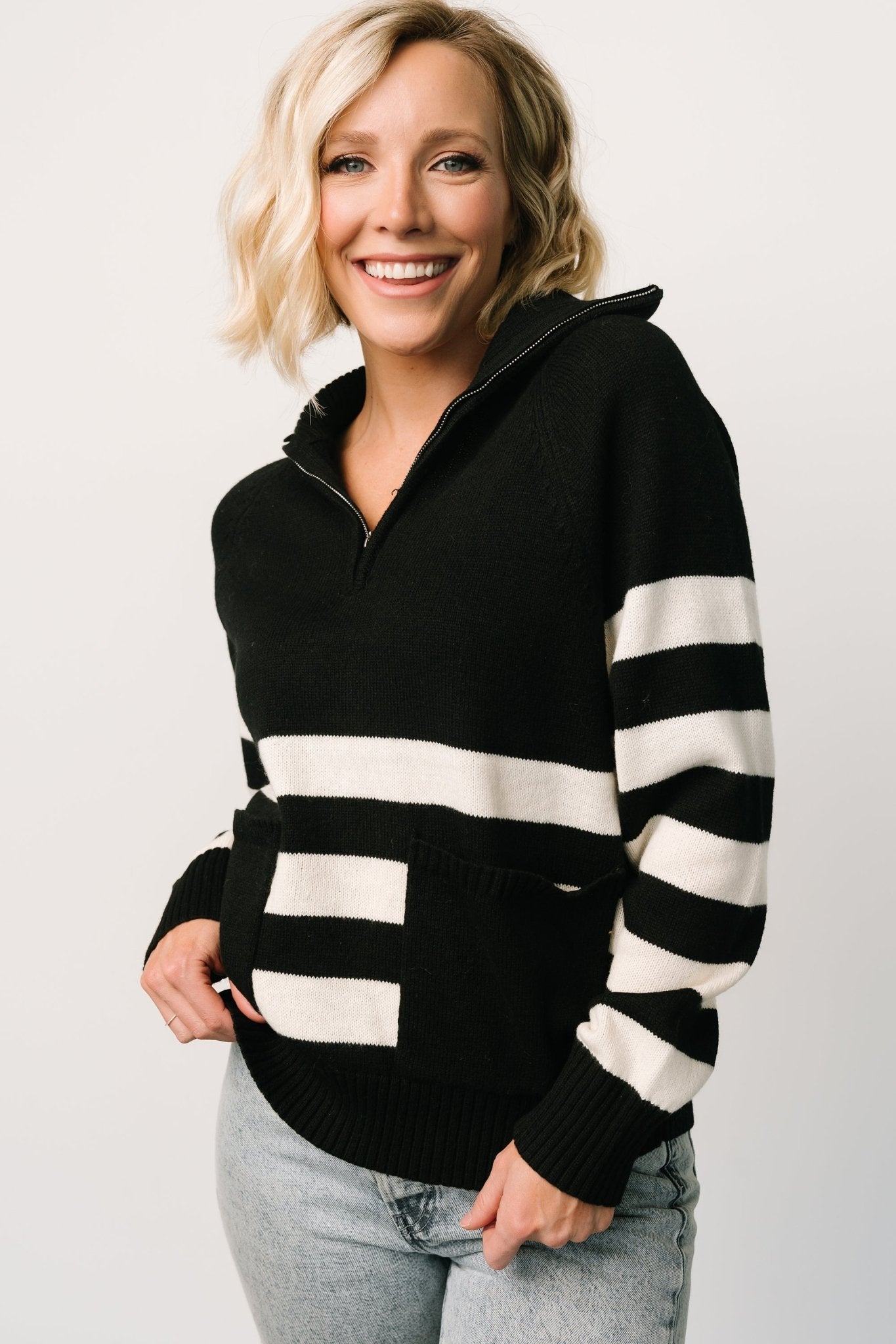 Trish Striped Sweater | Black + Off White Discount Cheap Online