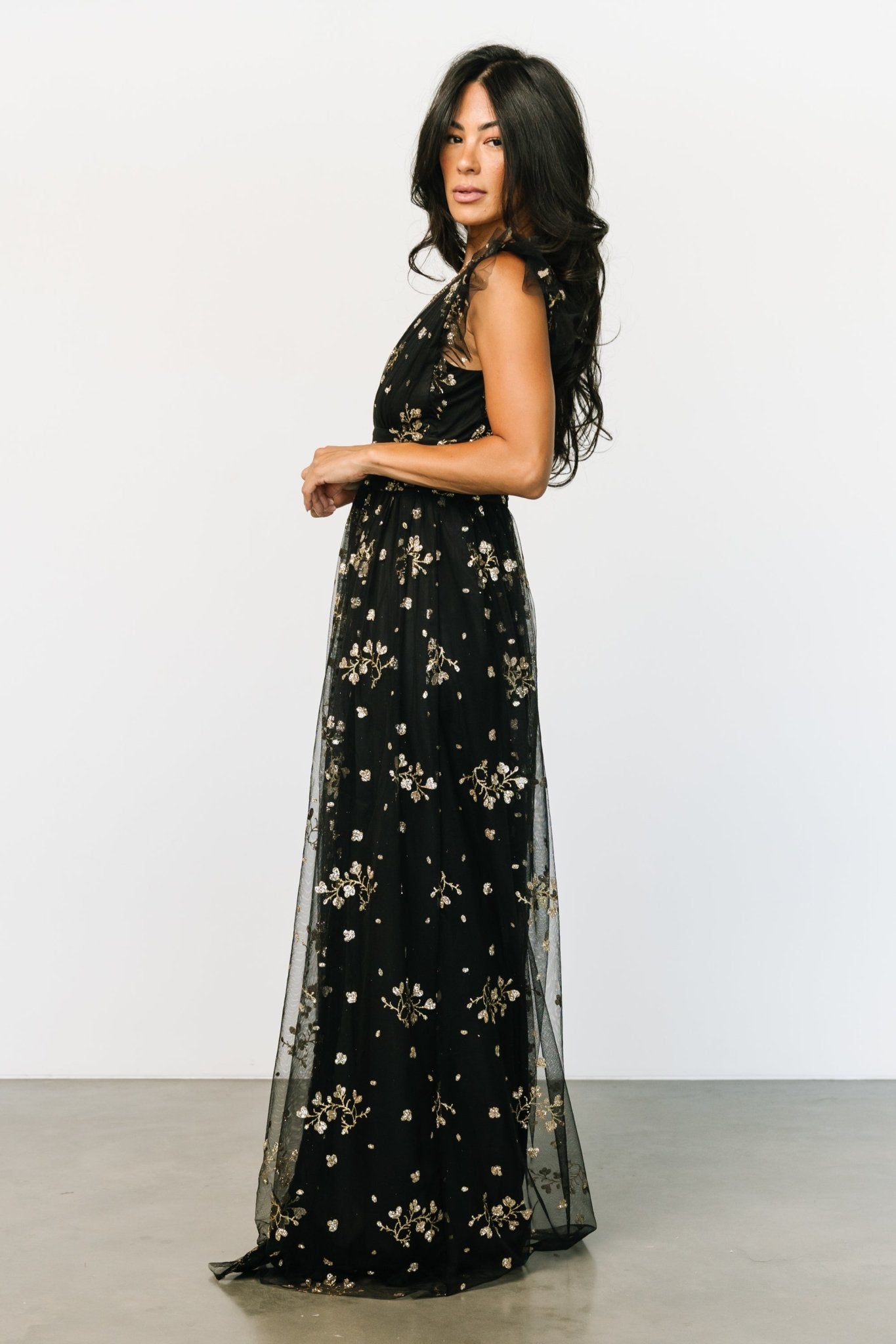 Natalia Floral Embellished Maxi Dress | Black + Gold Order Cheap Online