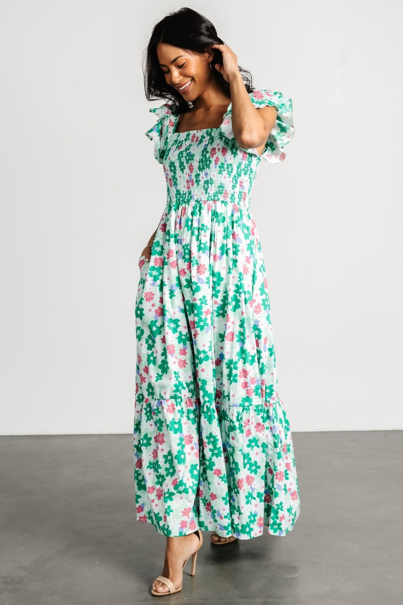 Laguna Smocked Maxi Dress | Green Floral Cheap Amazon