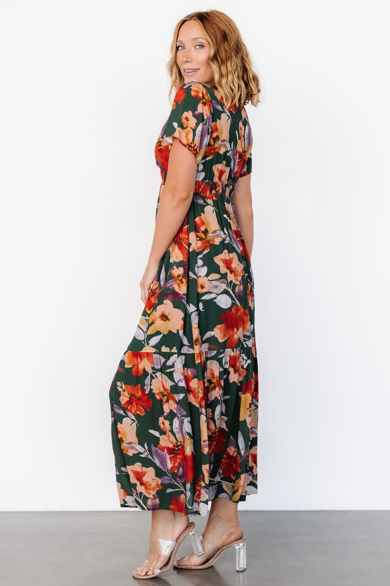 Cassie Short Sleeve Dress | Dark Green Floral Cheap Finishline