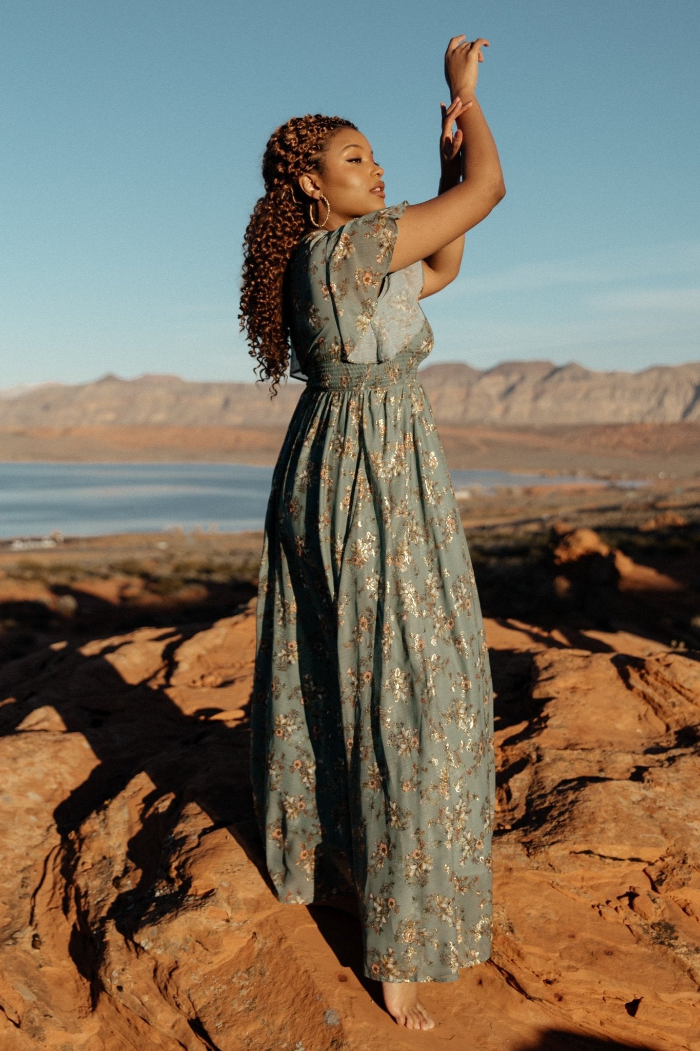 Lynlee Metallic Maxi Dress | Eucalyptus Discount Reliable