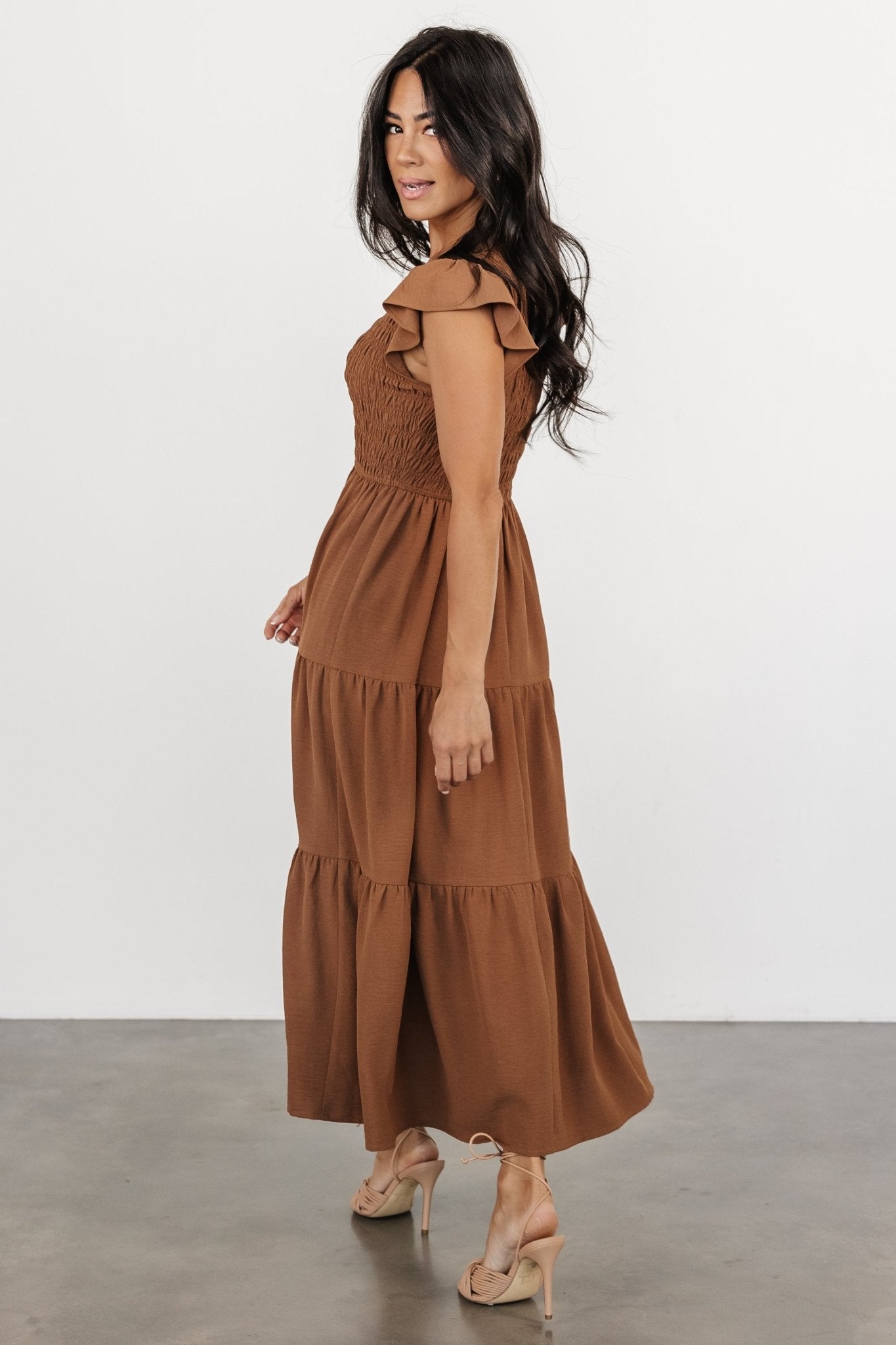 Brandie Smocked Midi Dress | Brown Cheap Sale View