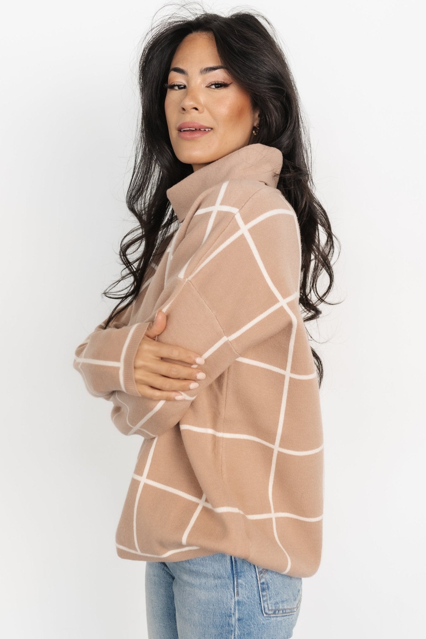 Tahoe Turtleneck Sweater | Taupe + Cream Cheap Best Sale