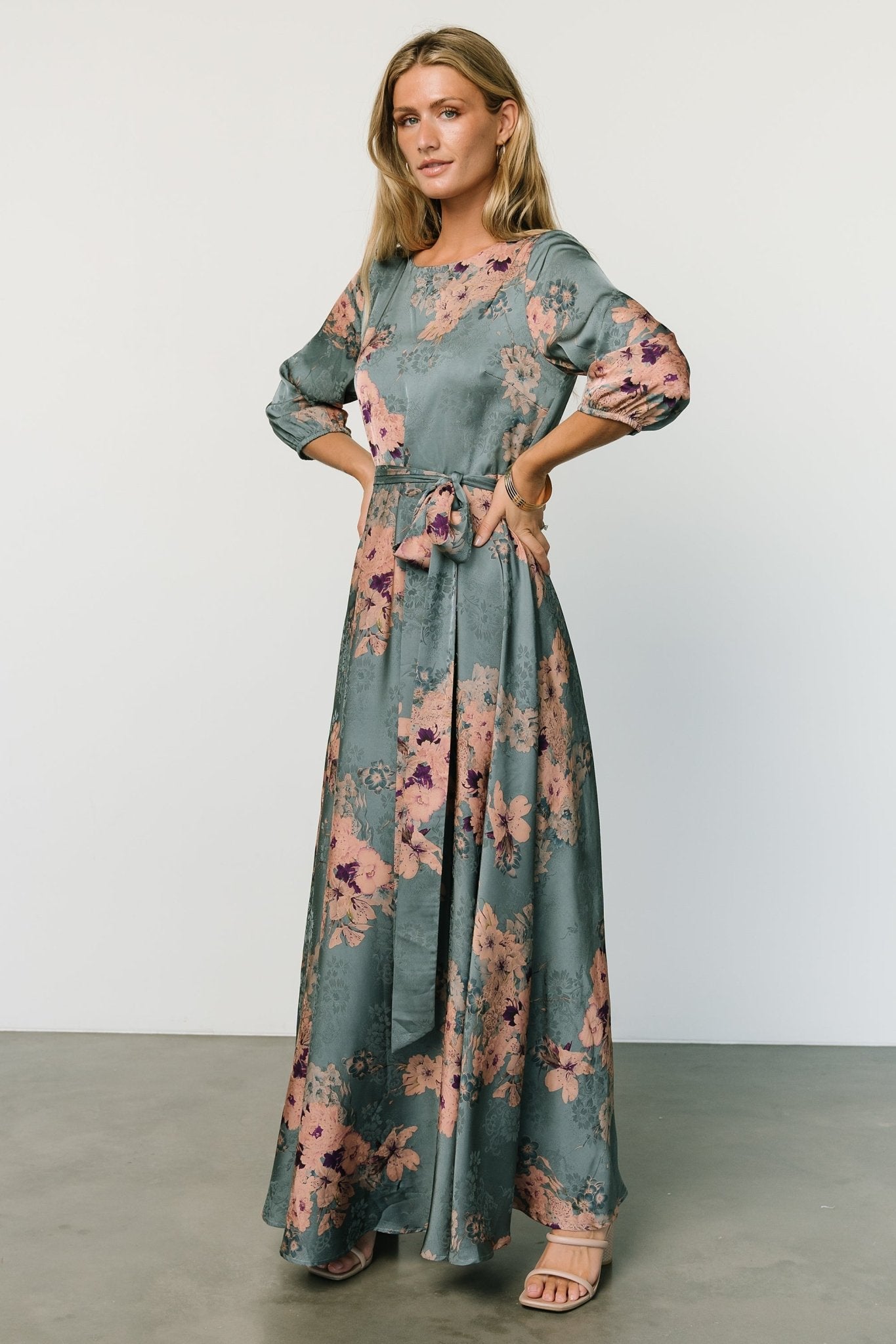 Paula Satin Maxi Dress | Blue + Pink Multi 2025 Cheap Online