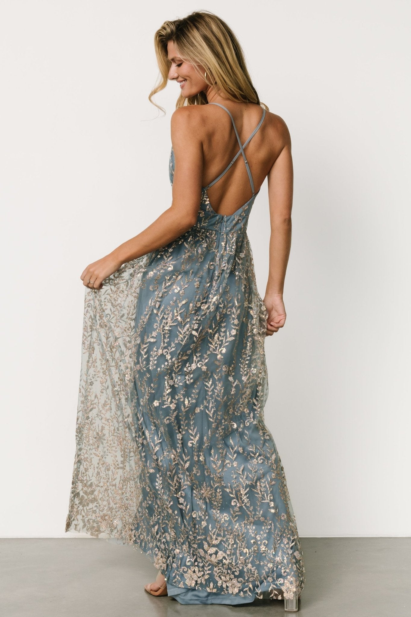 Anisa Shimmer Gown | Slate Blue + Rose Gold Find Great Online