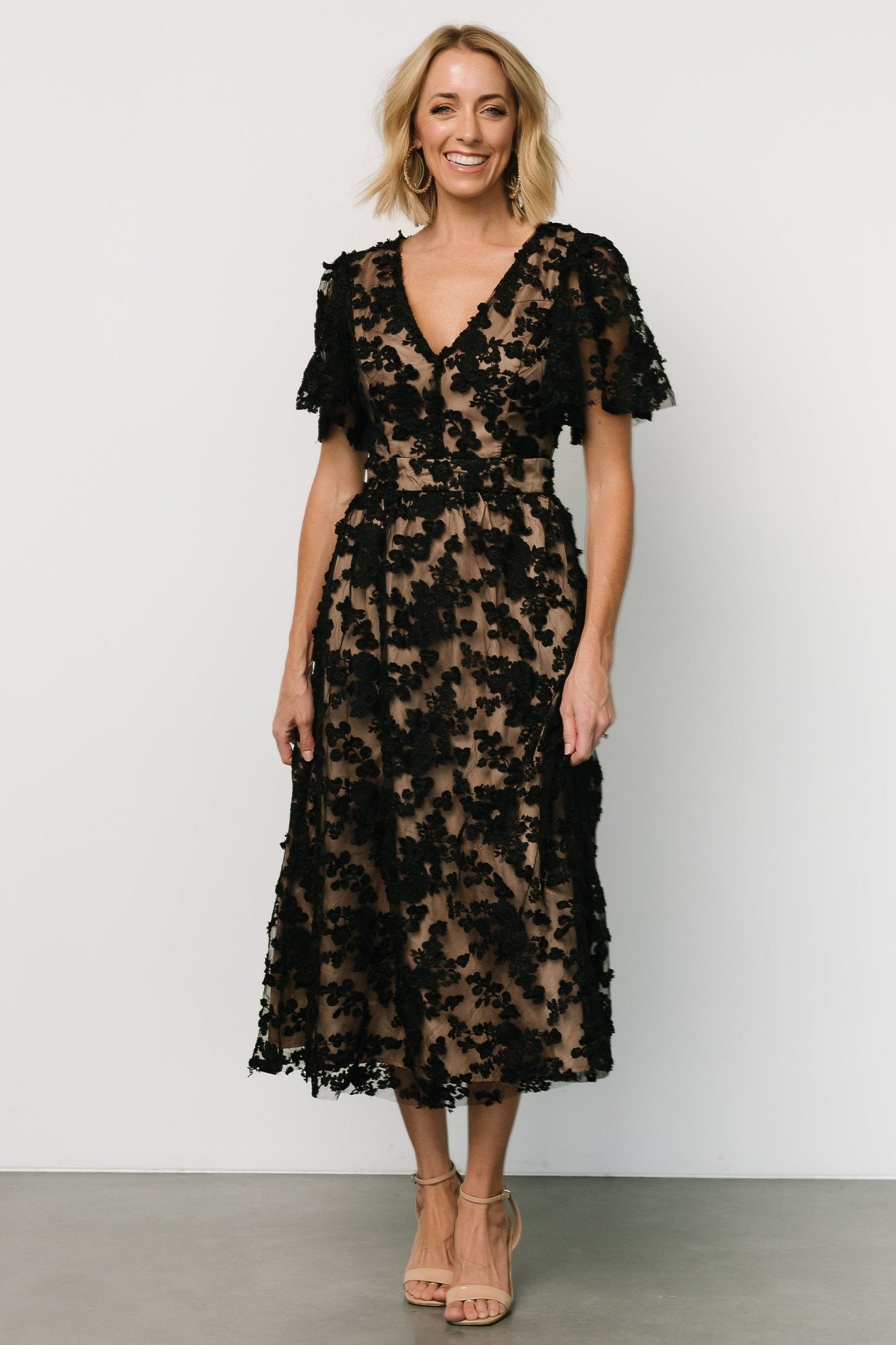 Sadie Embroidered Midi Dress | Black + Nude Clearance Largest Supplier