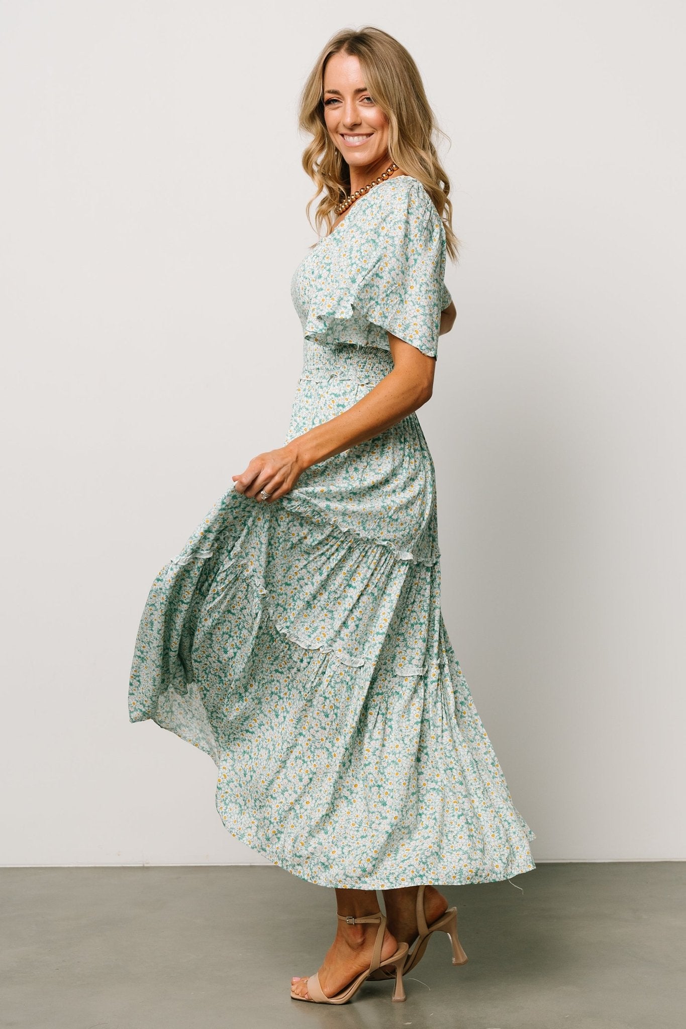 Regina Smocked Maxi Dress | Green Floral With Credit Card Cheap Pice