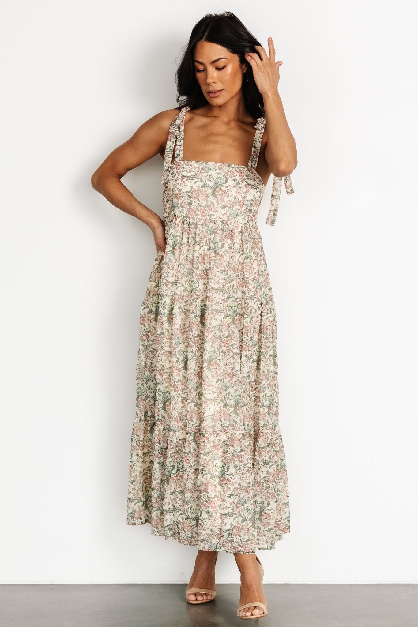 Lelisa Shoulder Tie Dress | Cream Floral View For Sale