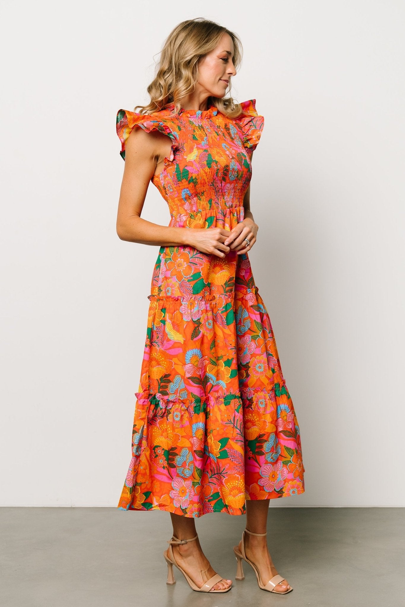 Emily Smocked Tier Dress | Orange Floral Cheap Sale Many Kinds Of