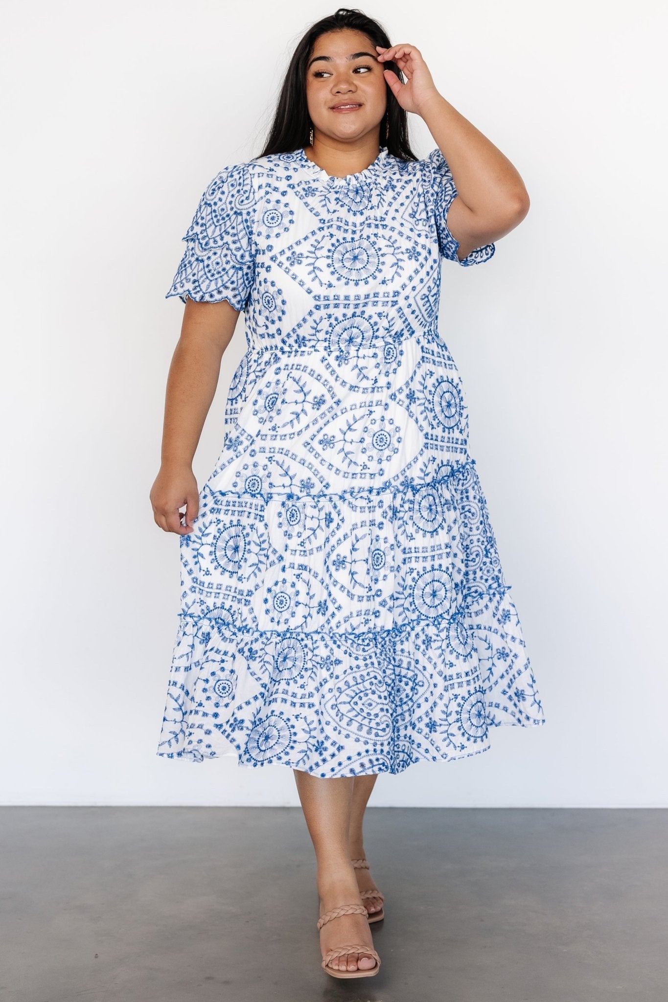 Mirabel Eyelet Midi Dress | White + Blue Grey Outlet Store Online