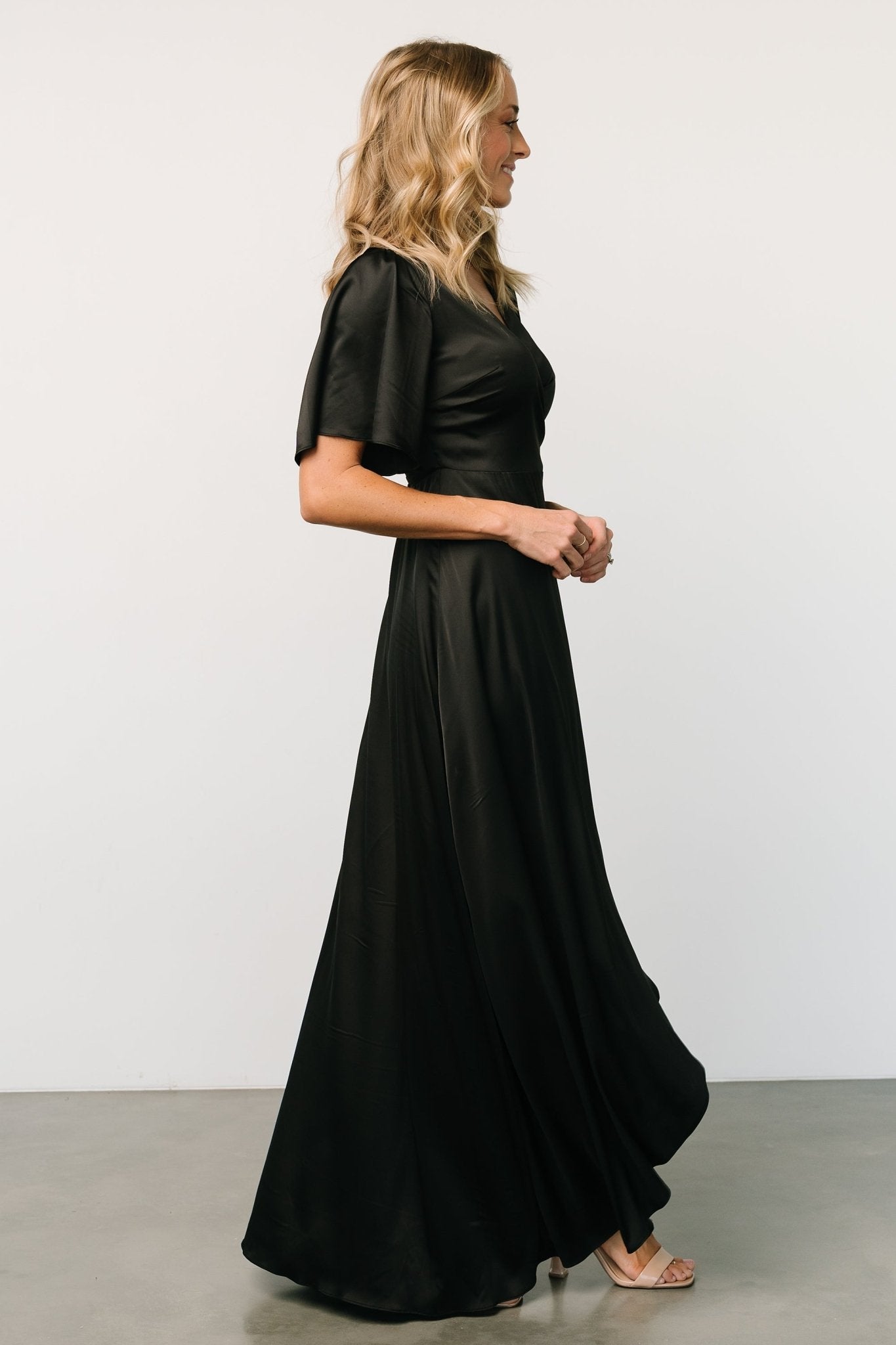 Vara Satin Maxi Wrap Dress | Black Clearance Factory Outlet