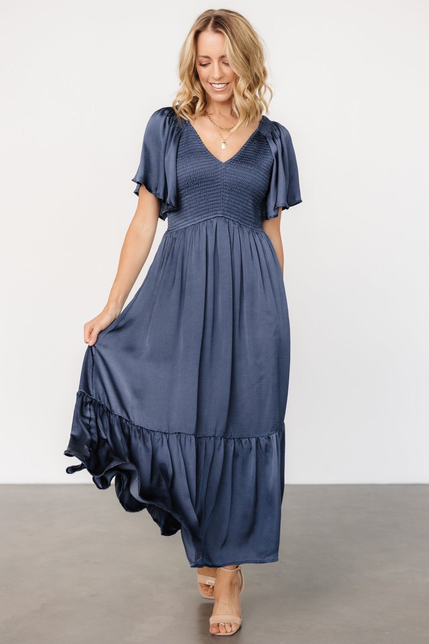 Lovell Smocked Midi Dress | Midnight Blue Buy Cheap New