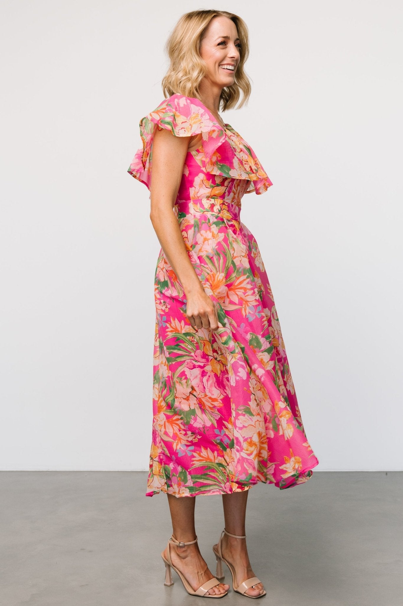 Kartini Off Shoulder Midi Dress | Fuchsia Multi Buy Cheap Big Sale