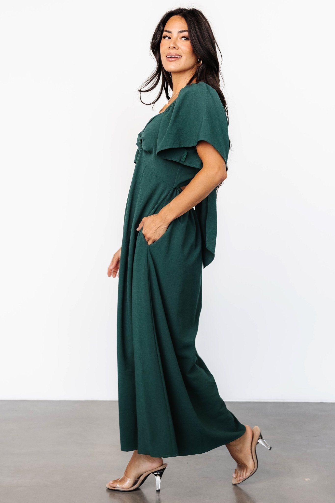 Indie Back Tie Dress | Dark Green Low Pice