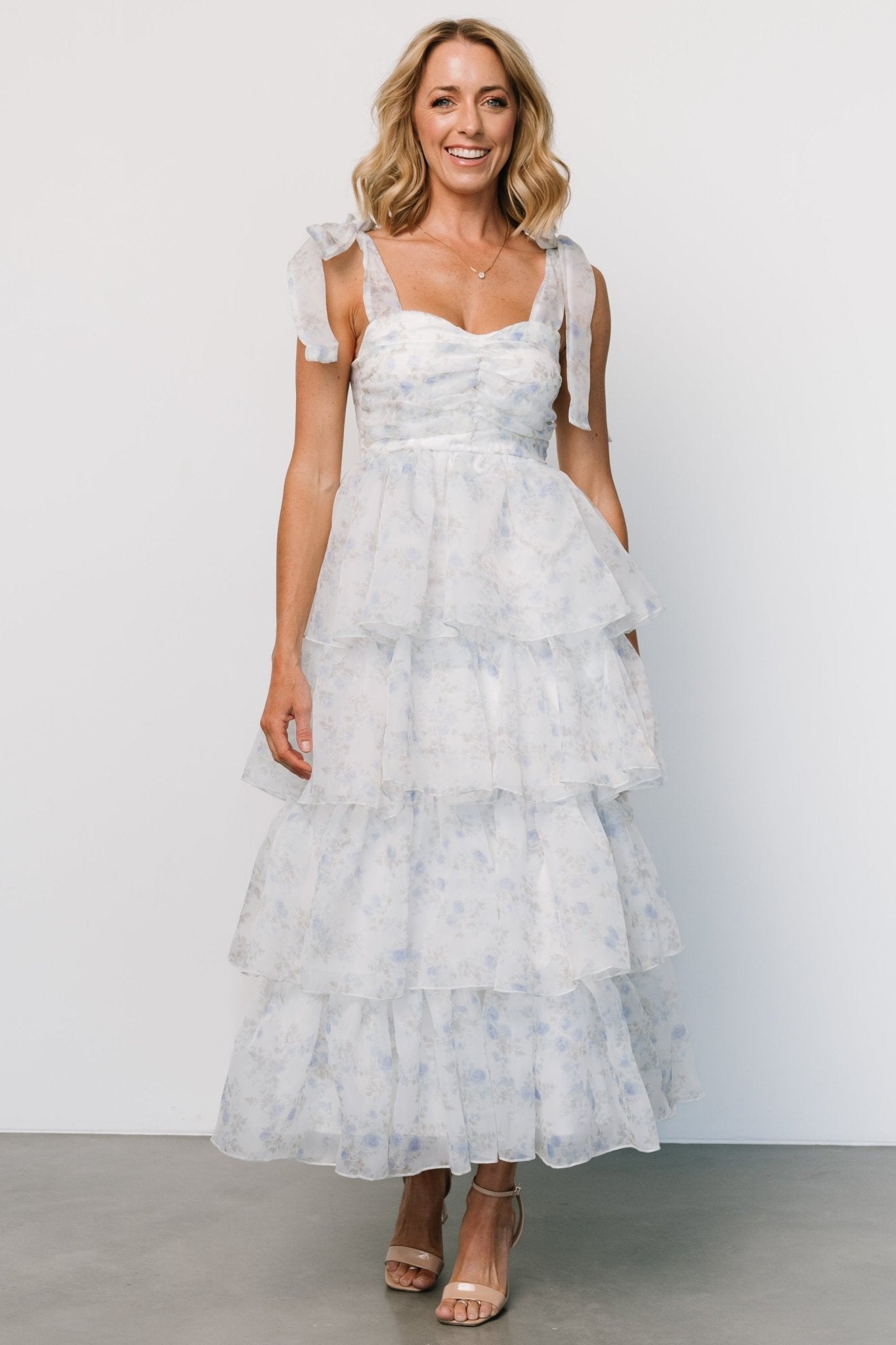 Rosemary Tiered Dress | Light Blue Floral Cheap Sale Online