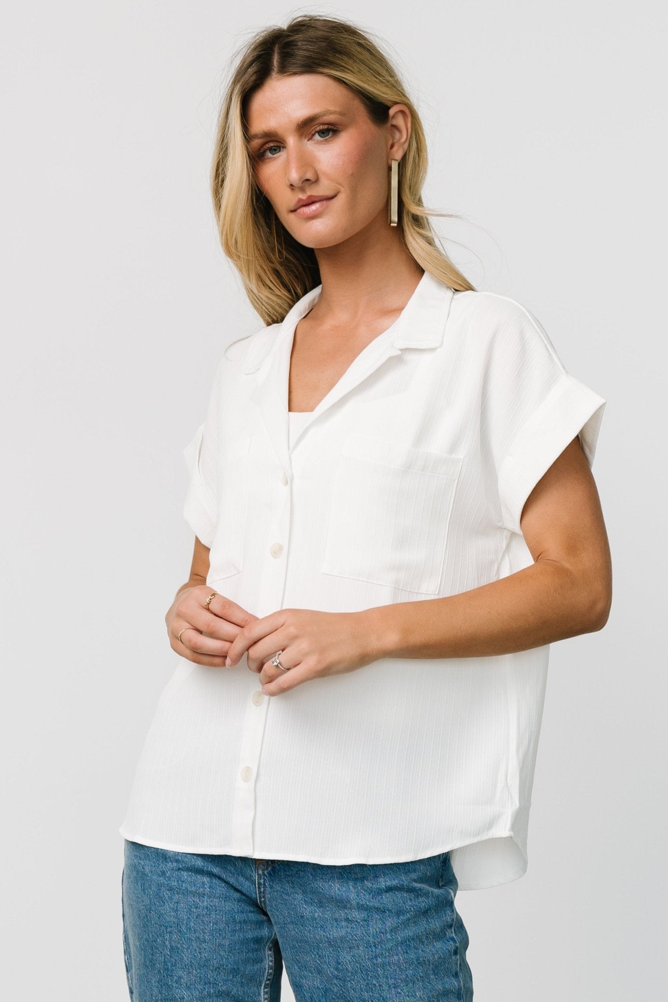 Shaylee Button Up Top | Off White Cheap Sale Visit