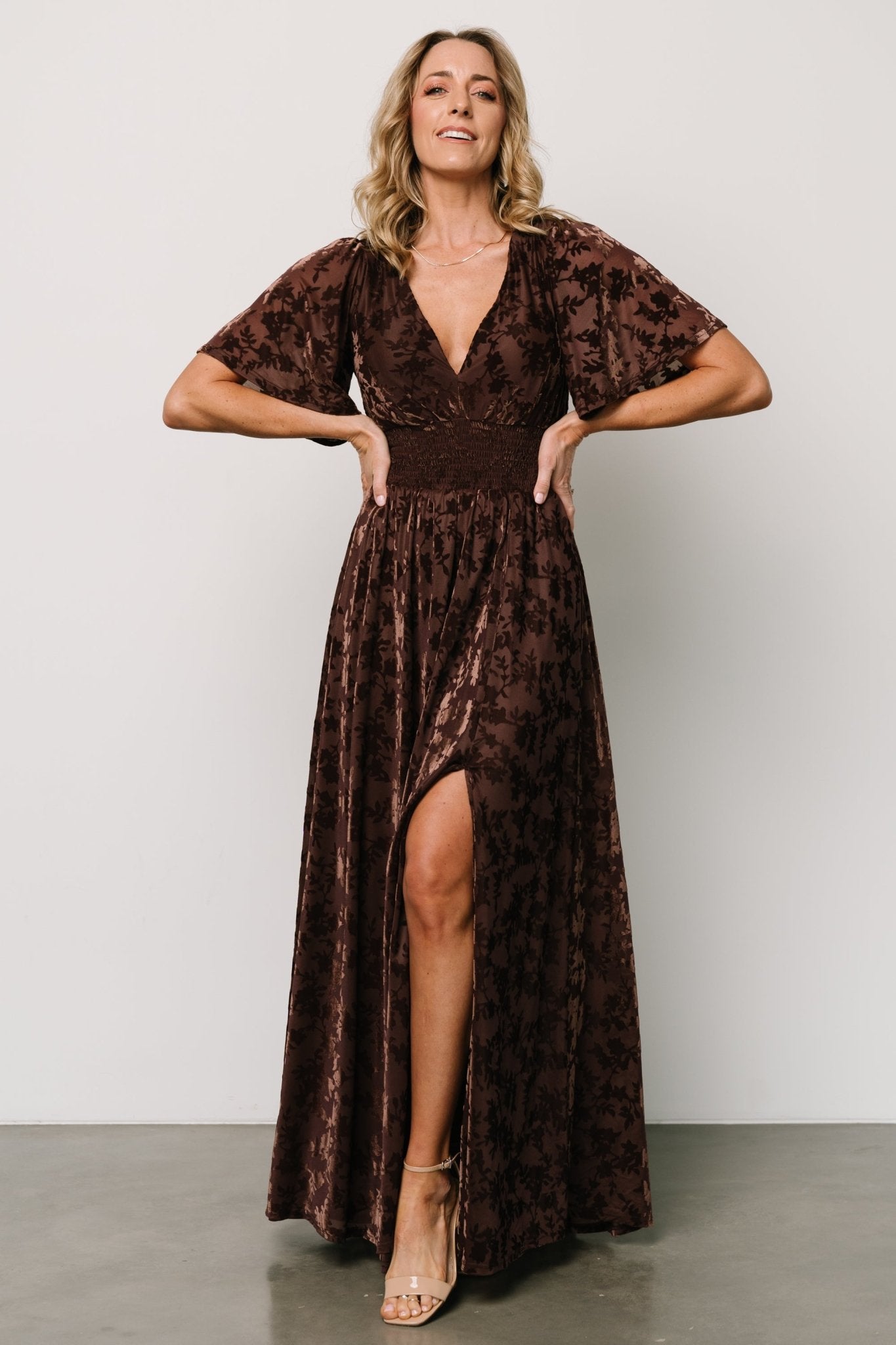 Veronica Velvet Maxi Dress | Espresso Cheap Low Shipping Fee