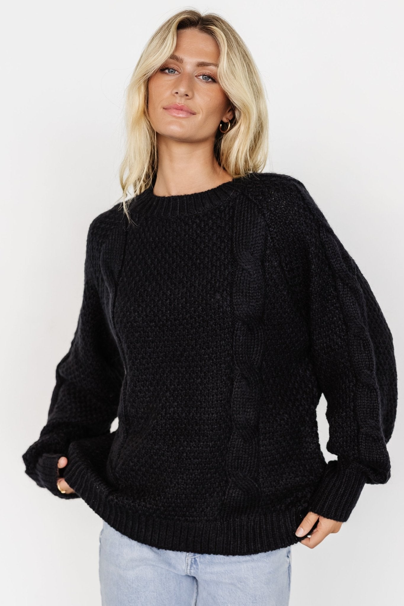 Lukas Cable Knit Sweater | Black For Sale 2025