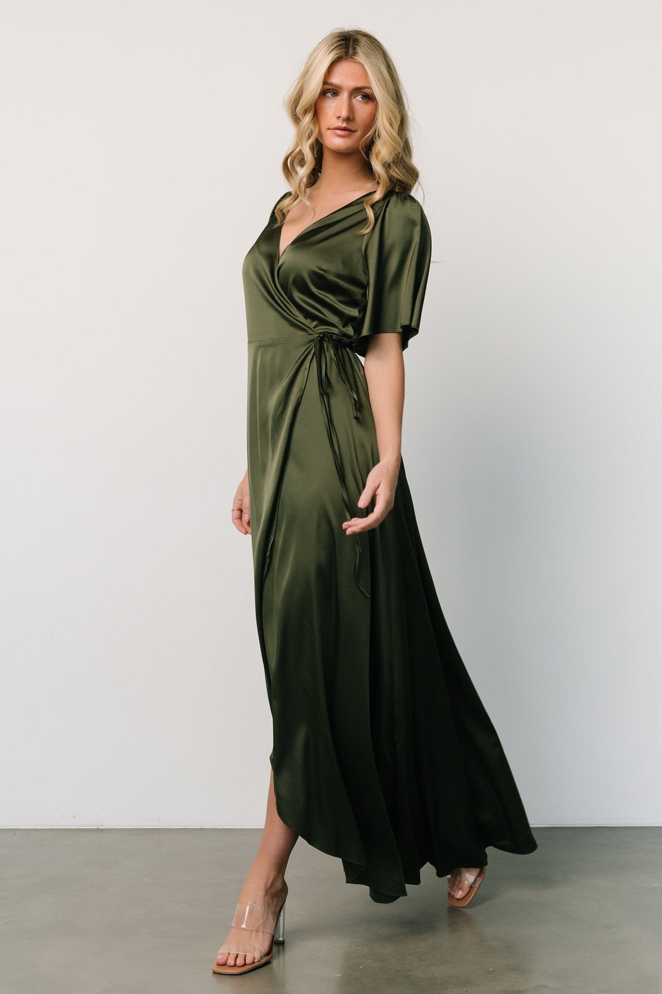 Vara Satin Maxi Wrap Dress | Juniper Green Clearance Fast Delivery