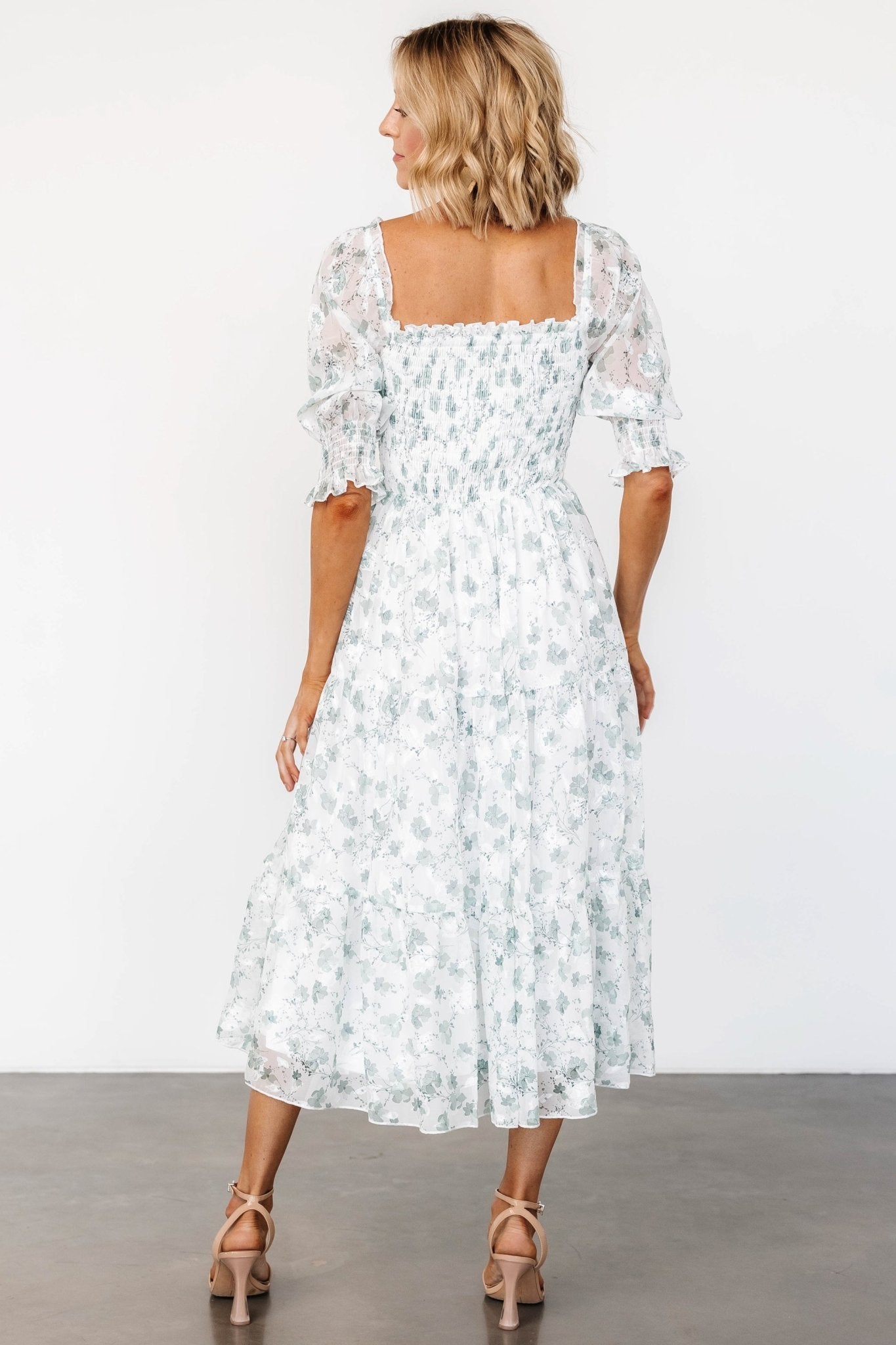 Fabian Jacquard Midi Dress | Off White + Sage Floral Best Place To Buy