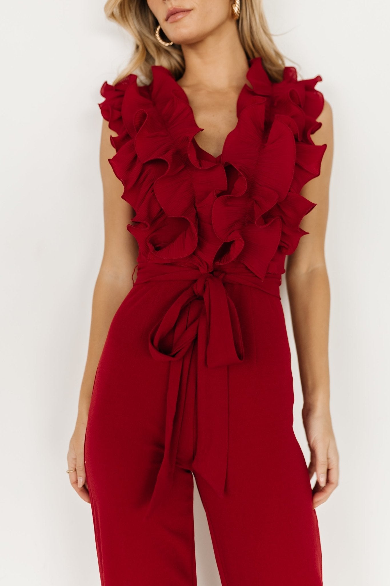 Tyra Ruffle Tank Jumpsuit | Burgundy Buy Cheap Browse