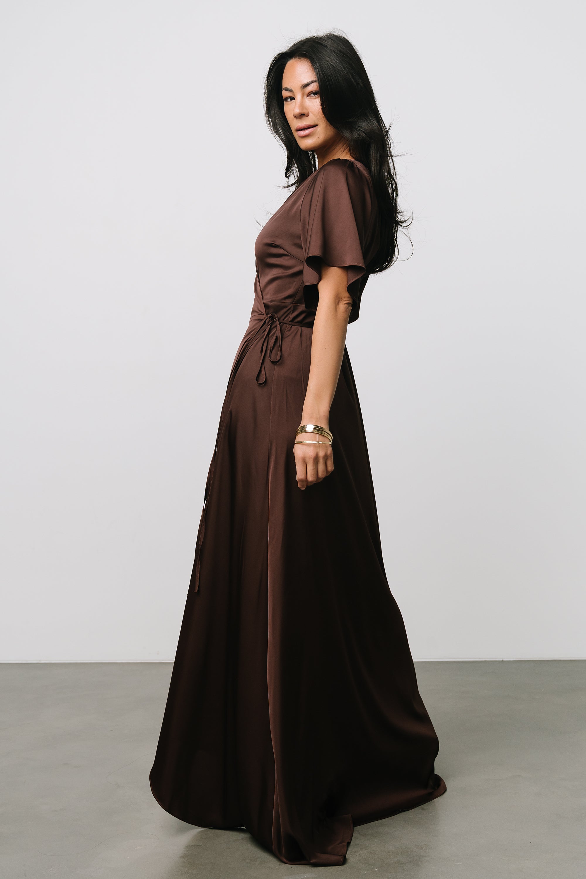 Vara Satin Maxi Wrap Dress | Espresso Buy Cheap Get Authentic