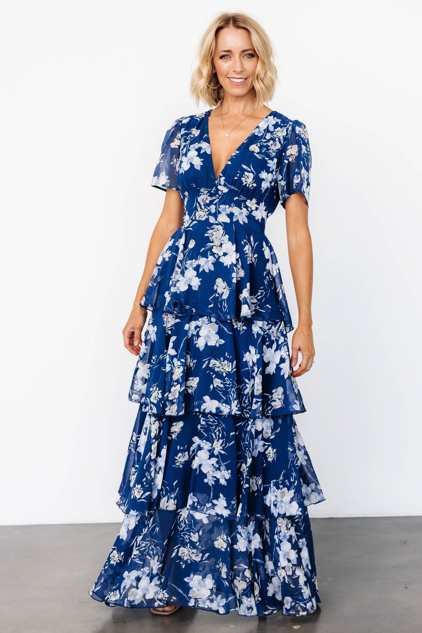 Montaigne Ruffle Maxi Dress | Navy + Blue Floral Cheap Sale With Paypal