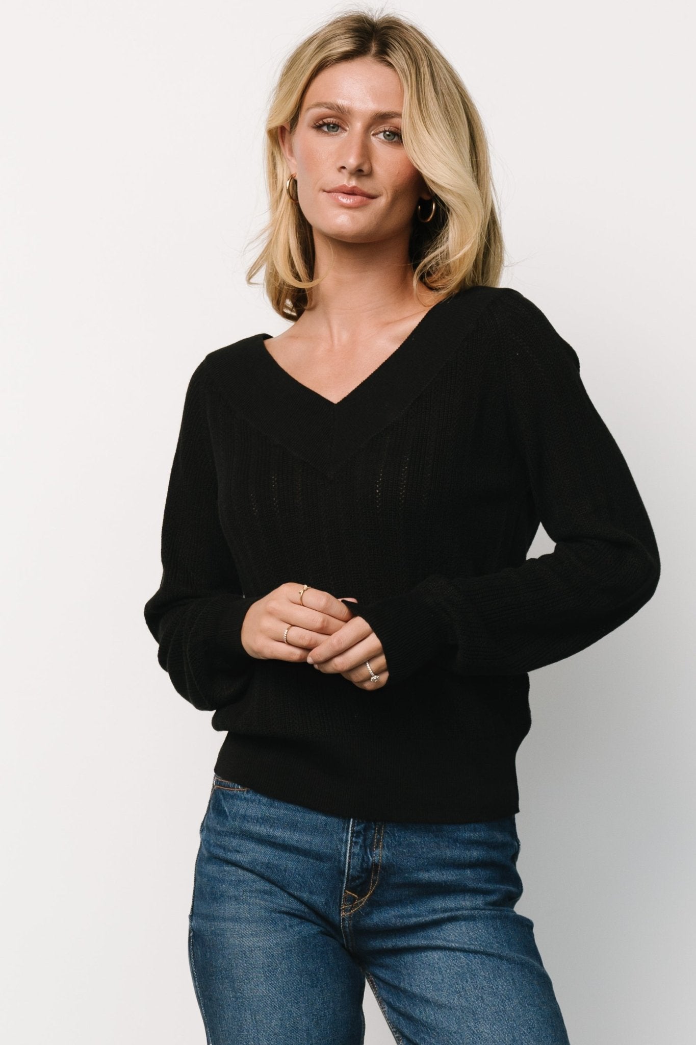 Ashby V Neck Sweater Top | Black Enjoy Online