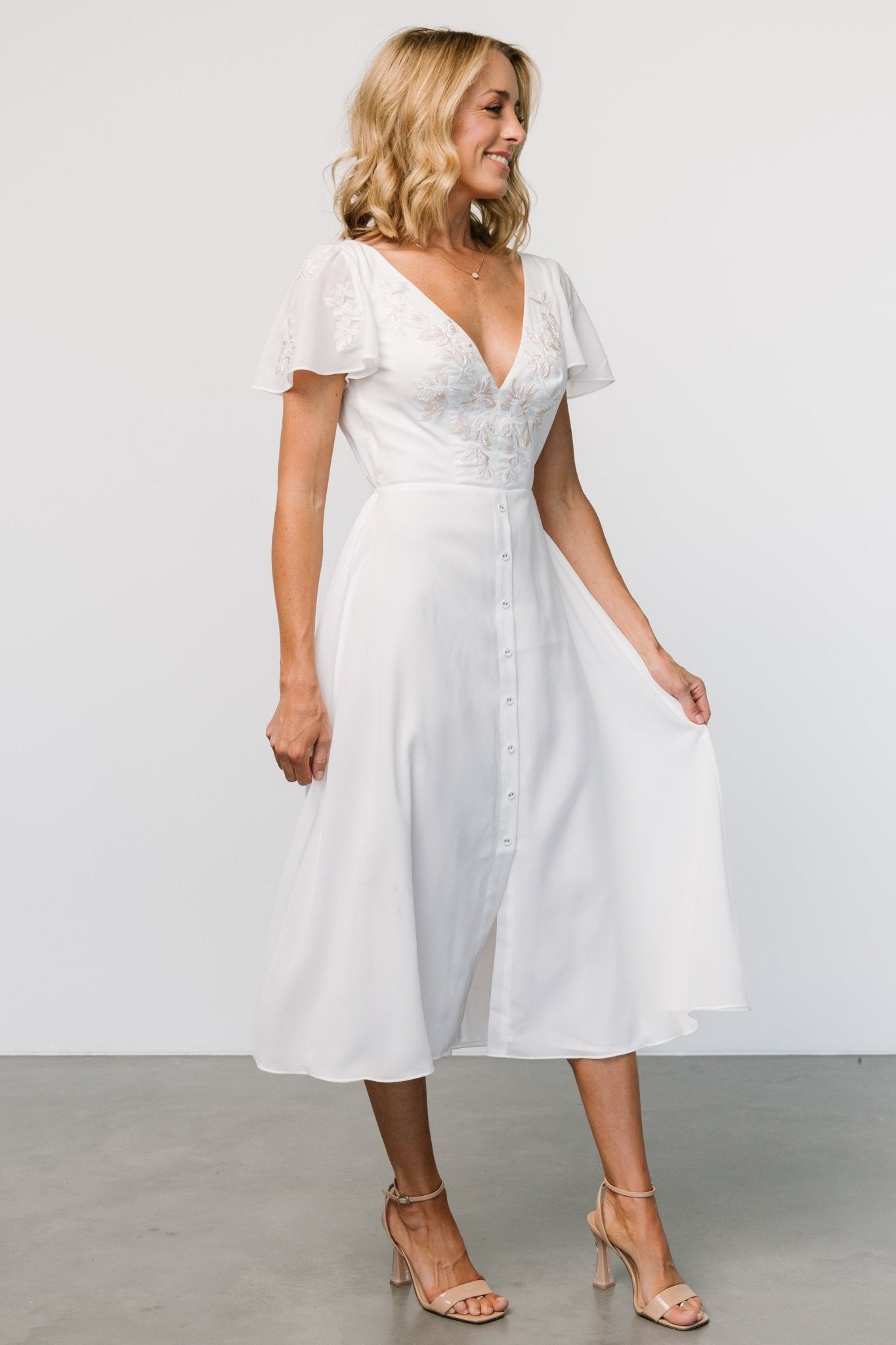 Swan Bead Embroidered Midi Dress | Off White Discount Reliable